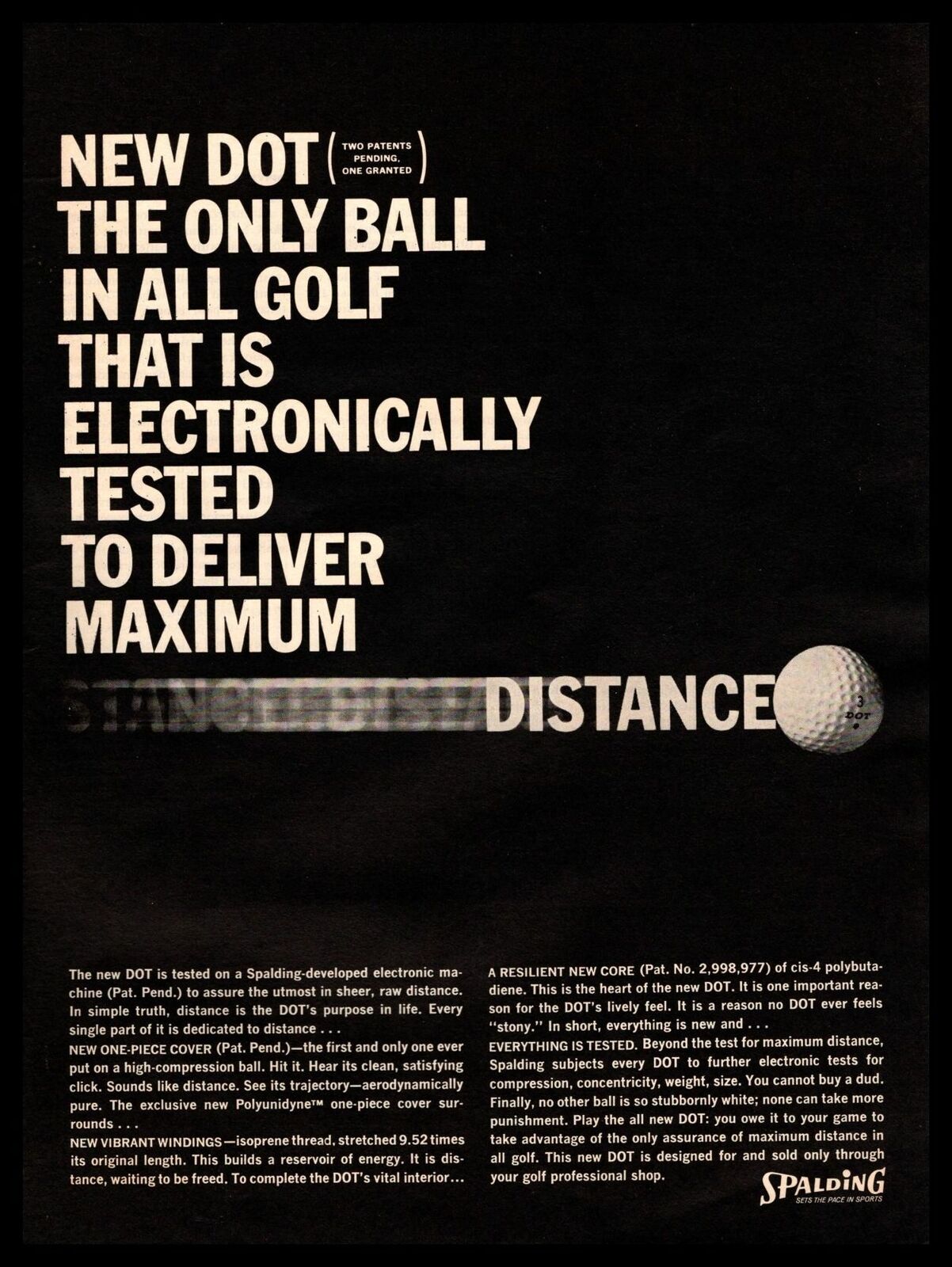 1963 Spalding Dot Golf Balls Electronically Tested For Maximum Distance Print Ad