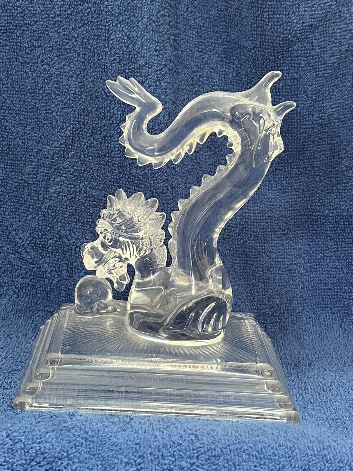 Towle Full Lead Crystal Dragon on Tiered Base with Ball Made in Austria 7 1/2\
