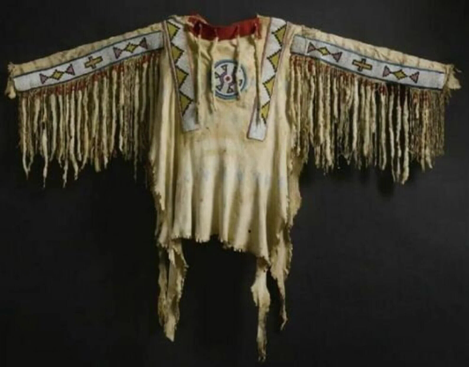 Old Style American Buckskin Buffalo Beaded Fringes Powwow Regalia War Shirt NW24