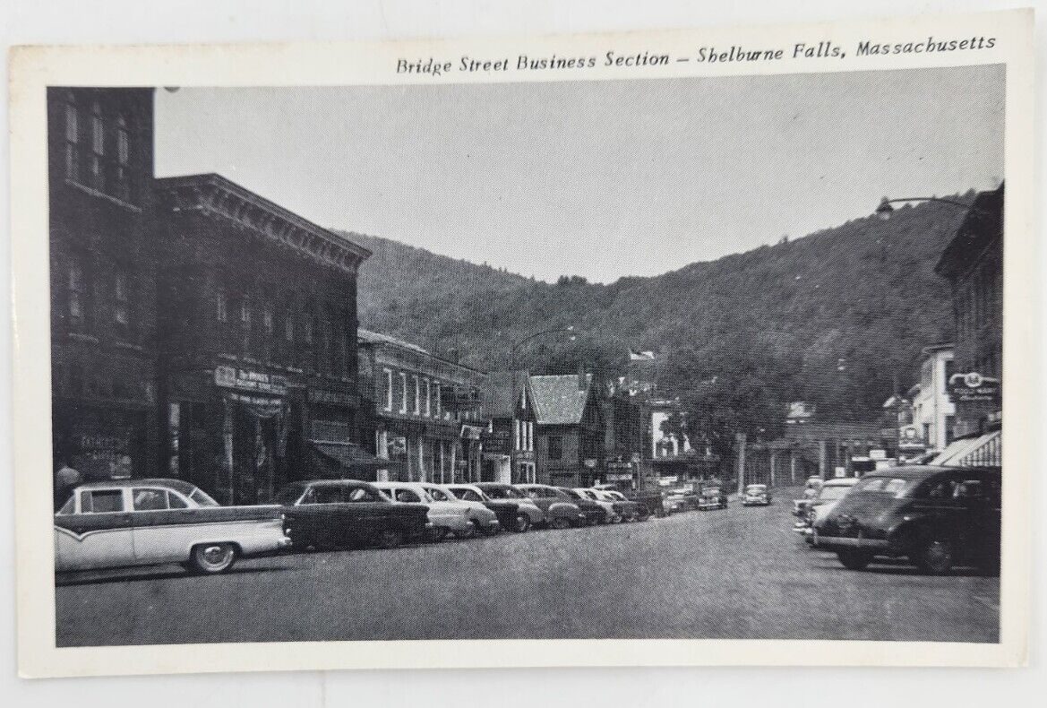 Bridge Street Business Section Shelburne Falls Massachusetts MA c1950\'s Postcard