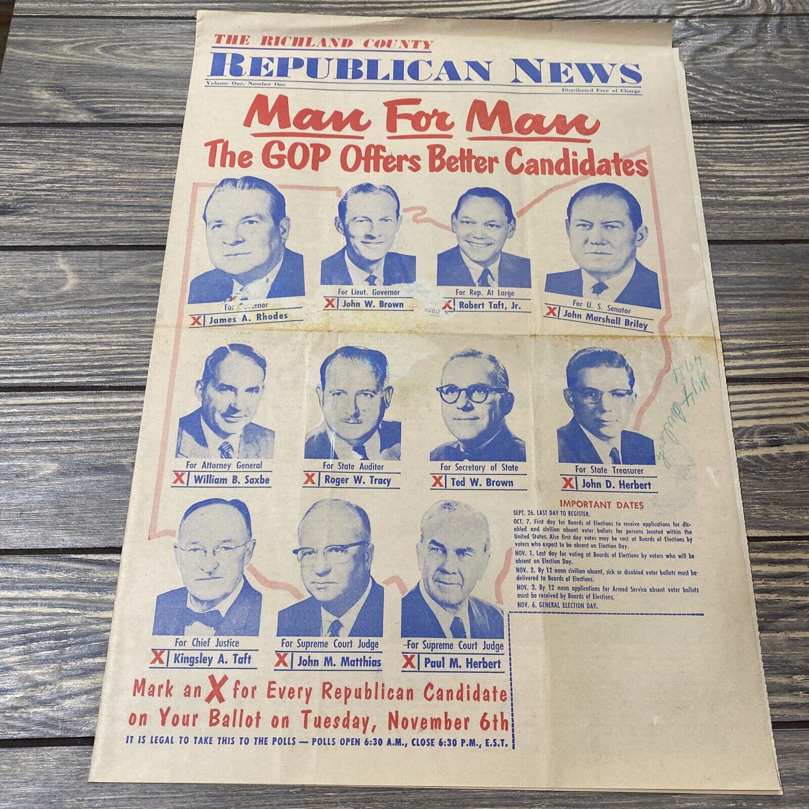 Vintage The Richland County Republican News Volume One Number One Man For Man 
