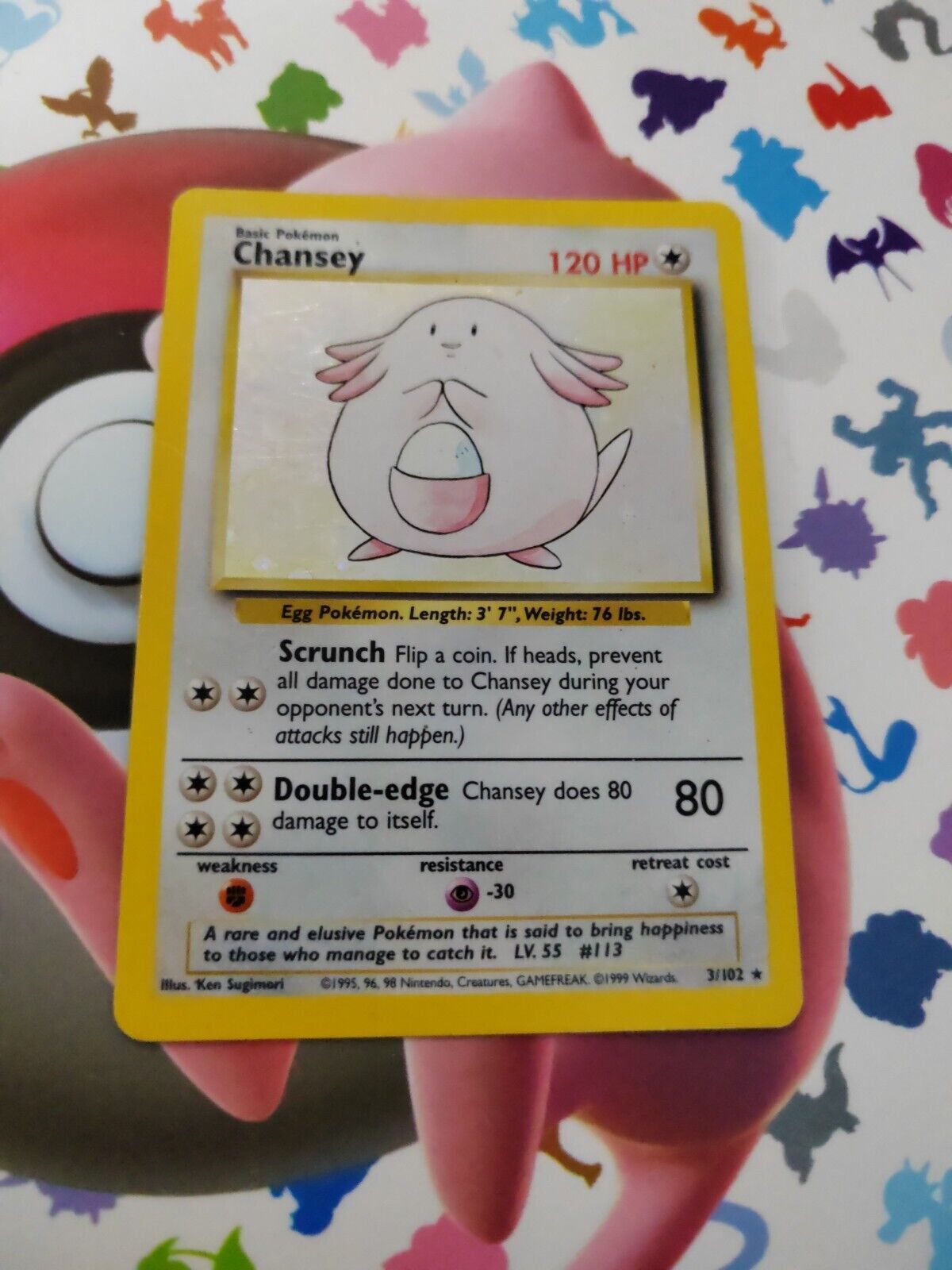 Pokemon Card Chansey 3/102 Holo Rare Base Set