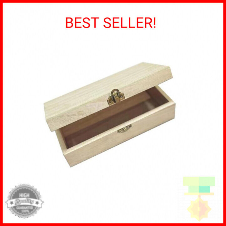 NA Unfinished wooden box, 8x4x2.3 inch storage box with hinge lid, small wooden