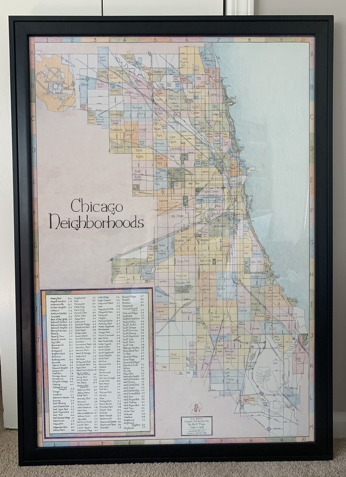 Chicago Neighborhoods Vintage 1992 Large Map by Big Stick Inc Frame or No Frame