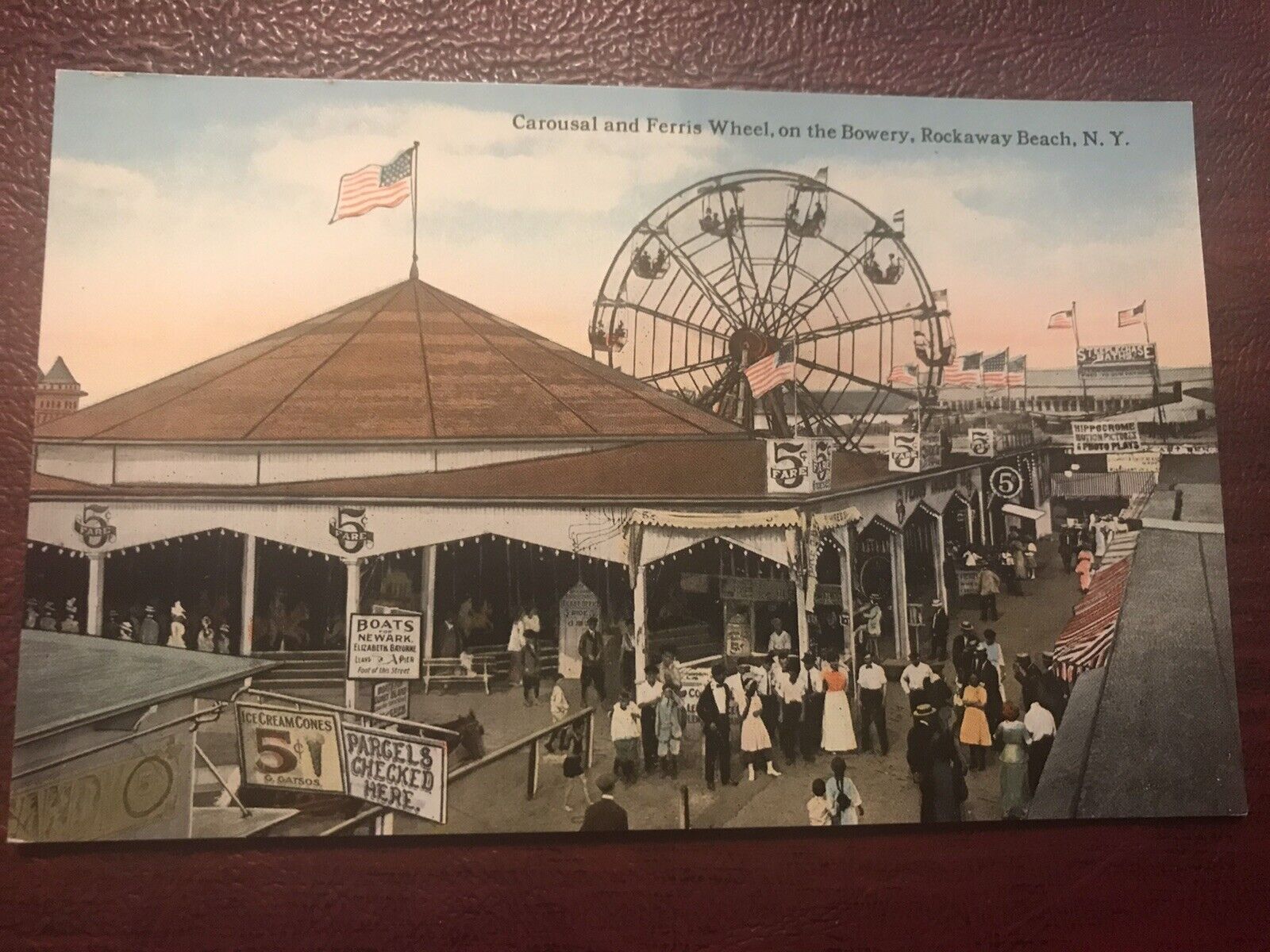 NY Rockaway Beach New York City Carousal Ferris Wheel Queens County DB Postcard