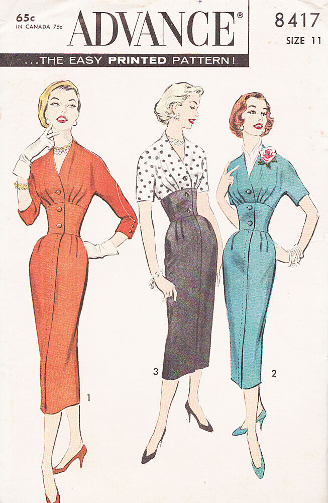 Advance Pattern 8417 ca.1957 Misses Fitted Dress, Size 11, FF