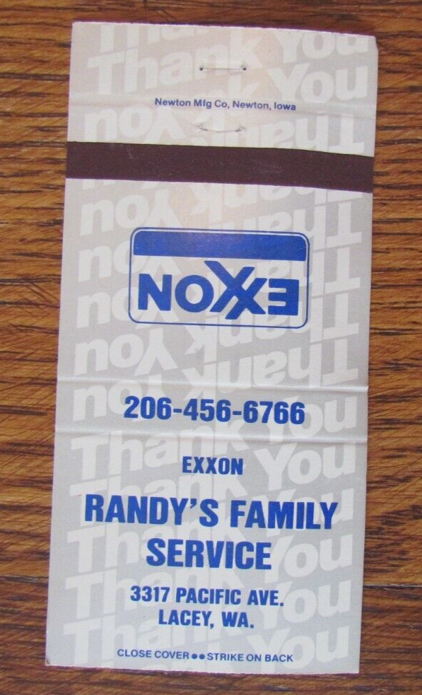 RANDY\'S EXXON GAS STATION MATCHBOOK COVER: LACEY, WASHINGTON MATCHCOVER -B8