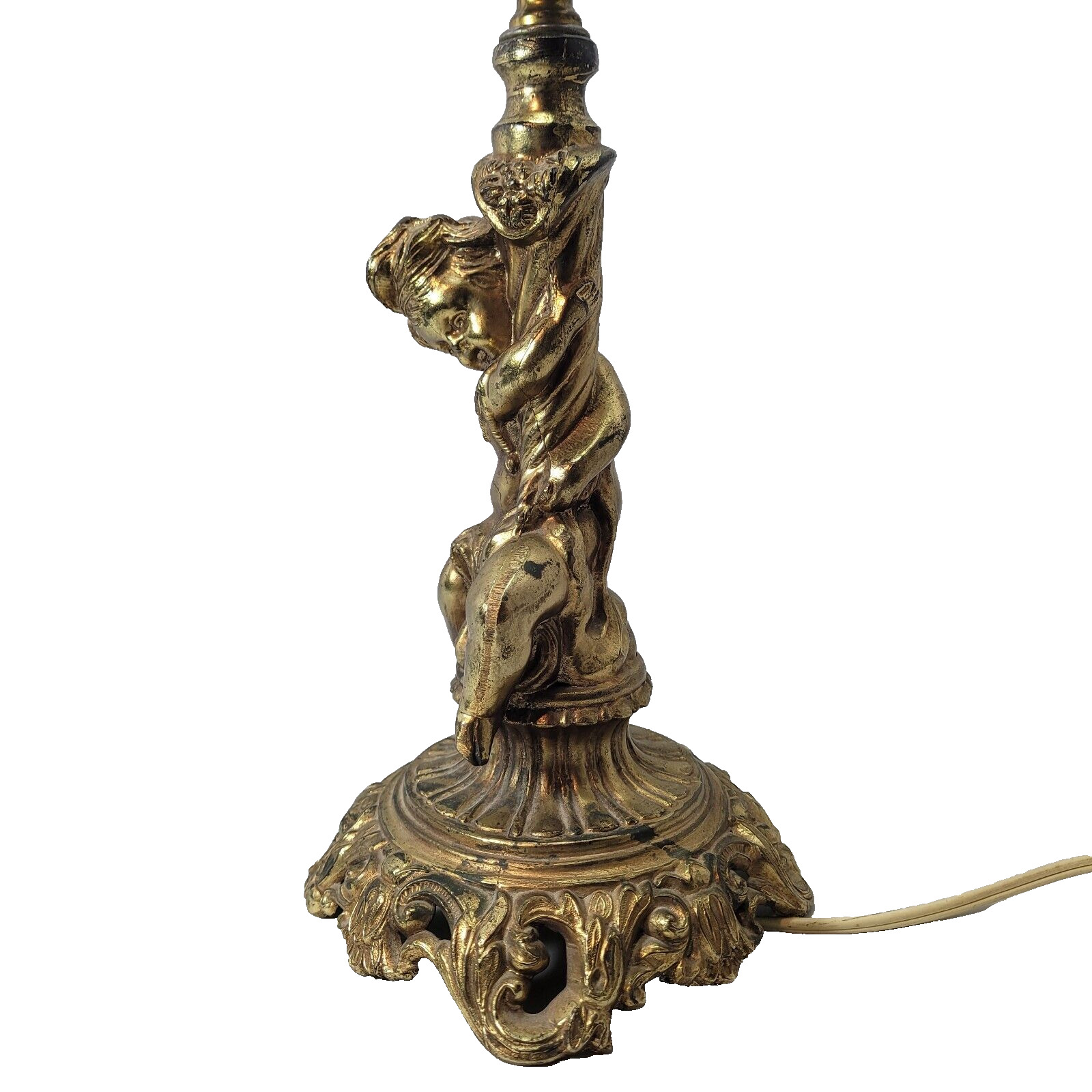 Vintage L&L WMC Brass Metal Cherub lamp french Provincial Hollywood Regency