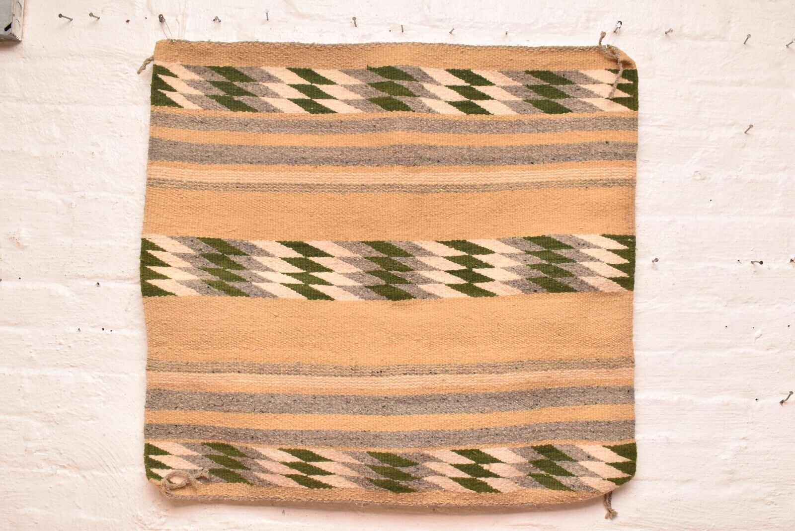 ATQ Navajo Rug Native American Indian Weav 31x28 Textile Striped Saddle Blanket