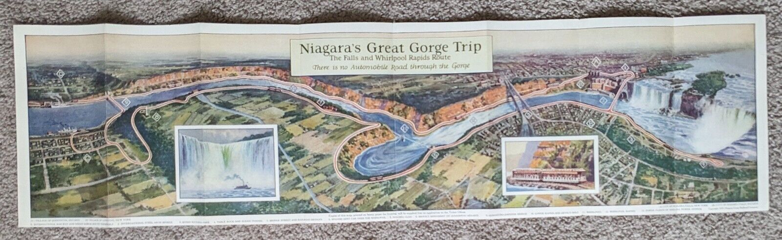 1927 Vintage Niagara\'s Great Gorge Trip The Falls and Whirlpool Rapids Route Map