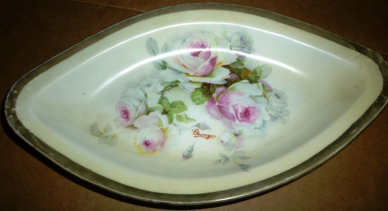 STUNNING ANTIQUE O & E.G. ROYAL AUSTRIA PLATTER HANDPAINTED ROSES GEORGES SIGNED