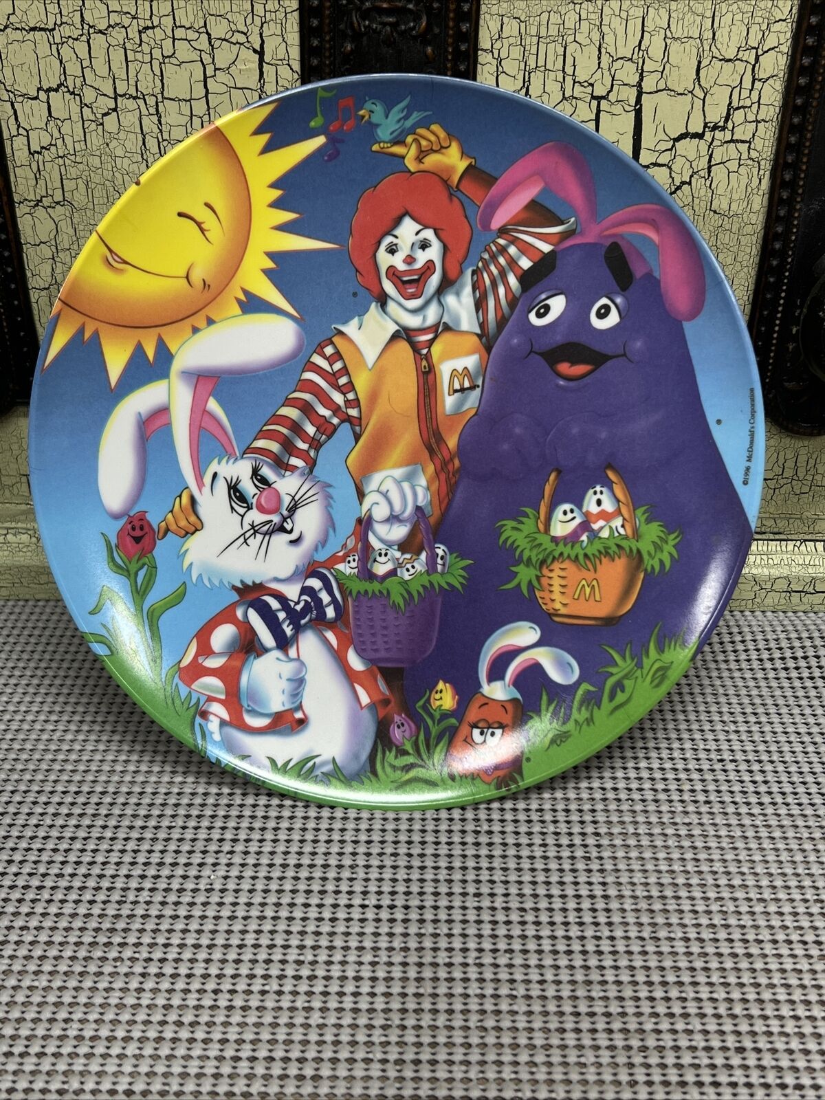 Vintage 1996 McDonald\'s Easter Egg/Spring Plastic Plate~Ronald~Grimace~Rabbit