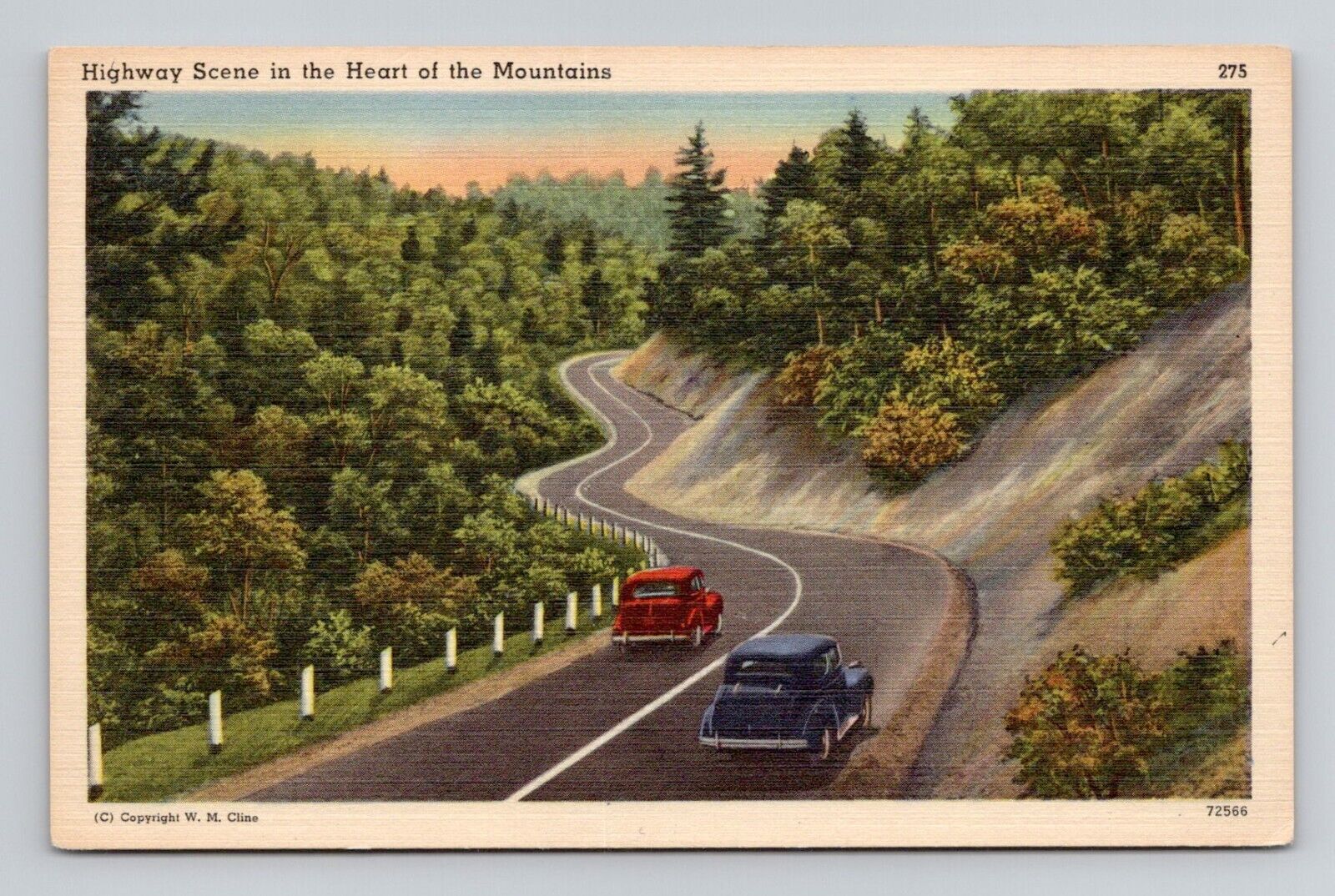 Postcard Cars on Mountain Highway Knoxville Tennessee TN, Vintage Linen O2