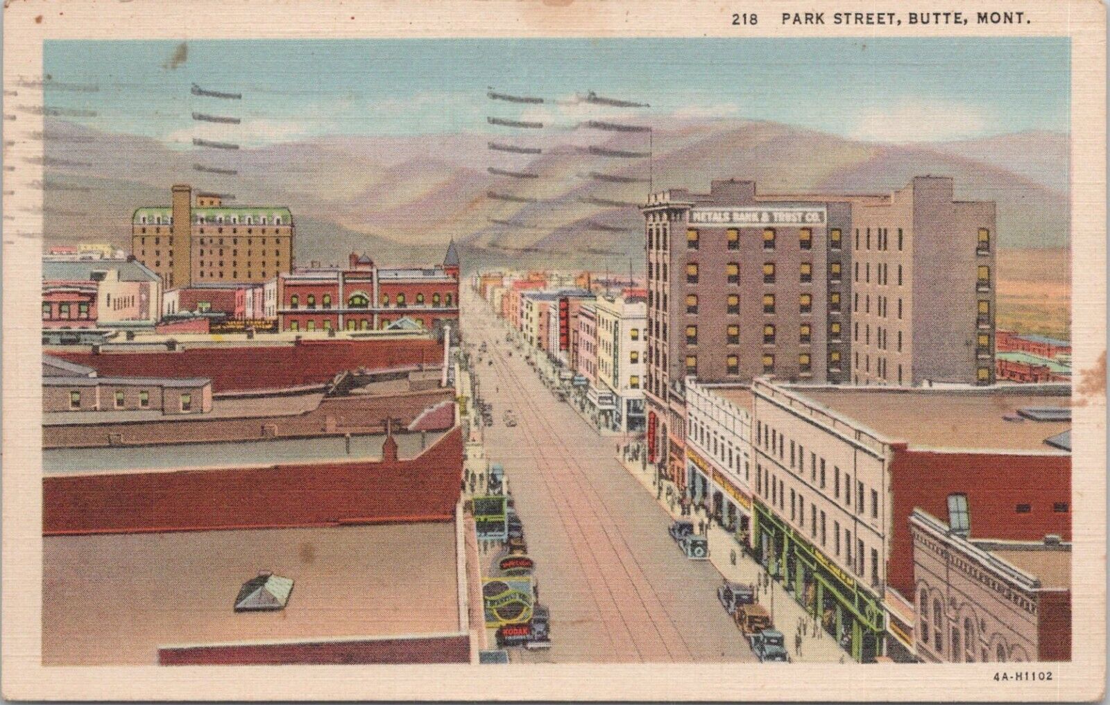 Linen PC ** Butte Montana Downtown Street Scene Park Street 1935