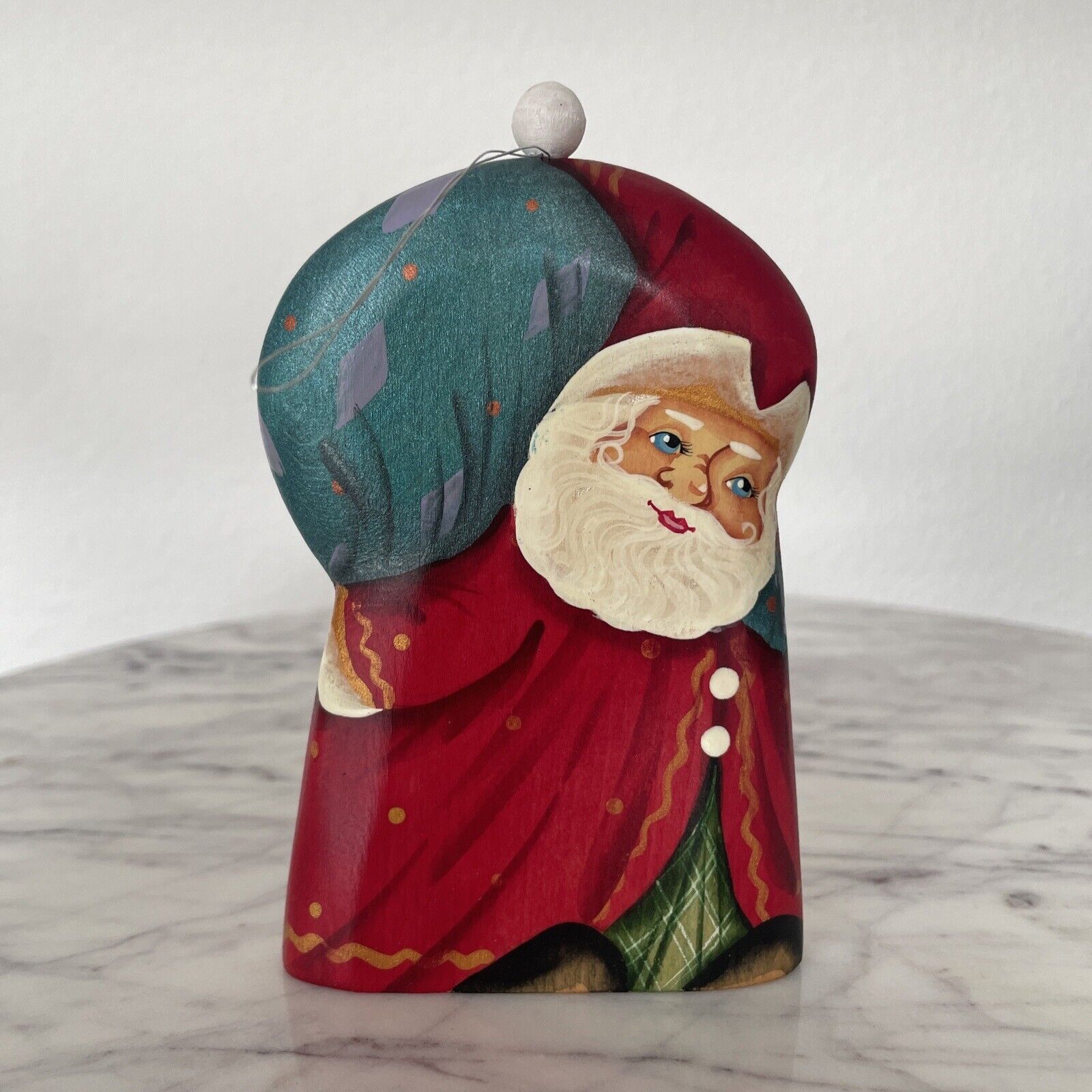 Hand Painted Wooden Santa Claus Christmas Ornament Signed Adorable Whimsical