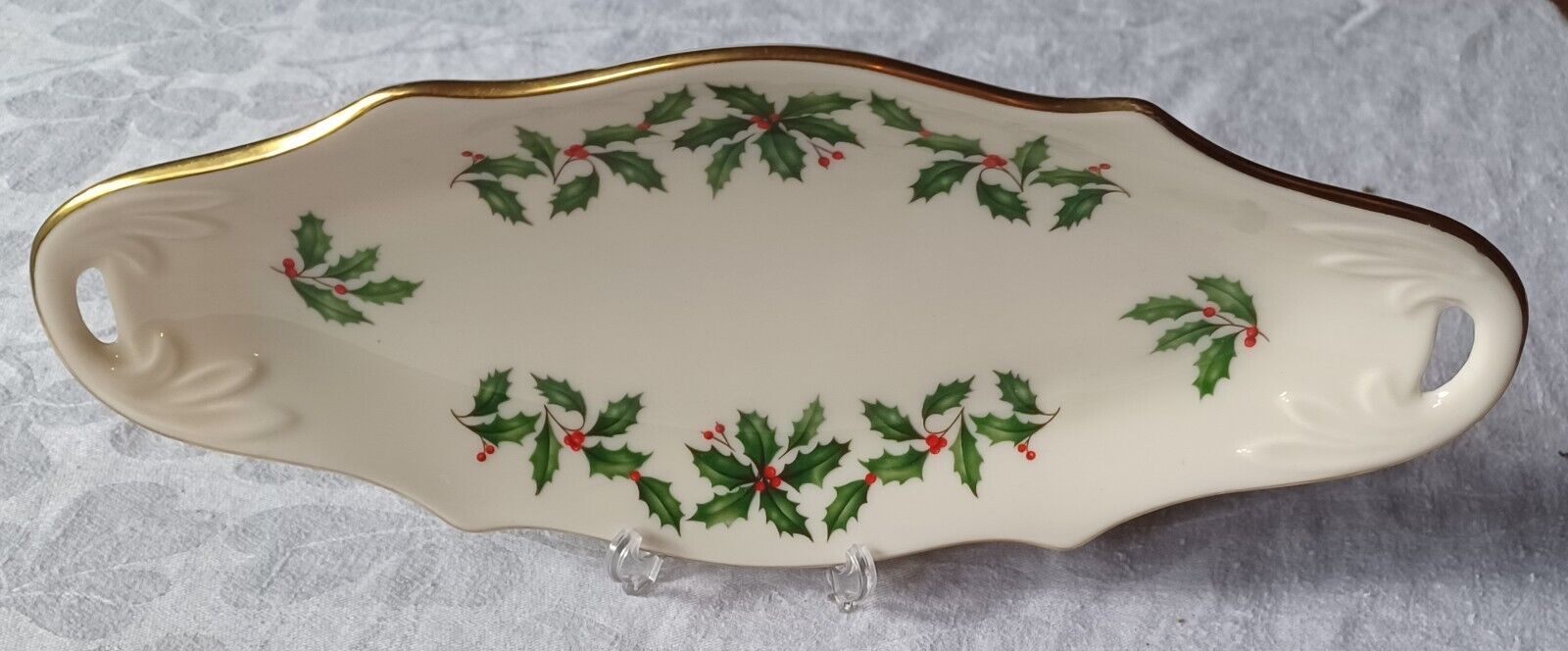 Lenox Holiday Condiment Tray Plate Relish Dish  Christmas Holly Berry  24K Gold 