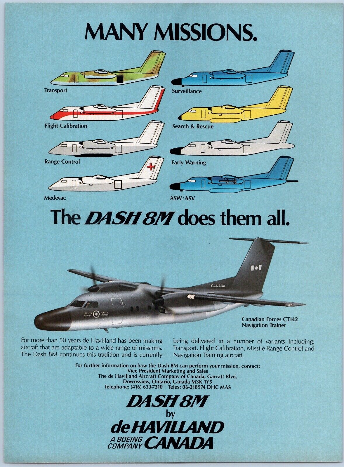 1986 de Havilland Aviation Ad Dash 8M Canadian CT142 Trainer Transport Medvac