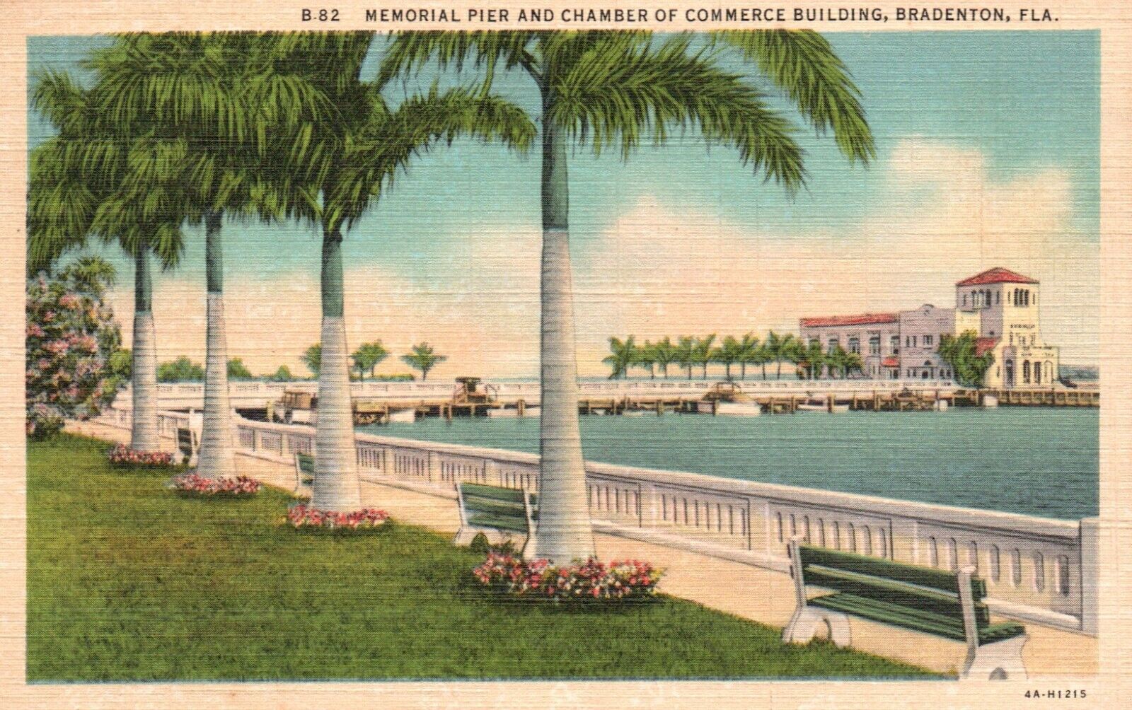 Postcard FL Bradenton Memorial Pier & Chamber of Commerce Linen Vintage PC f3121