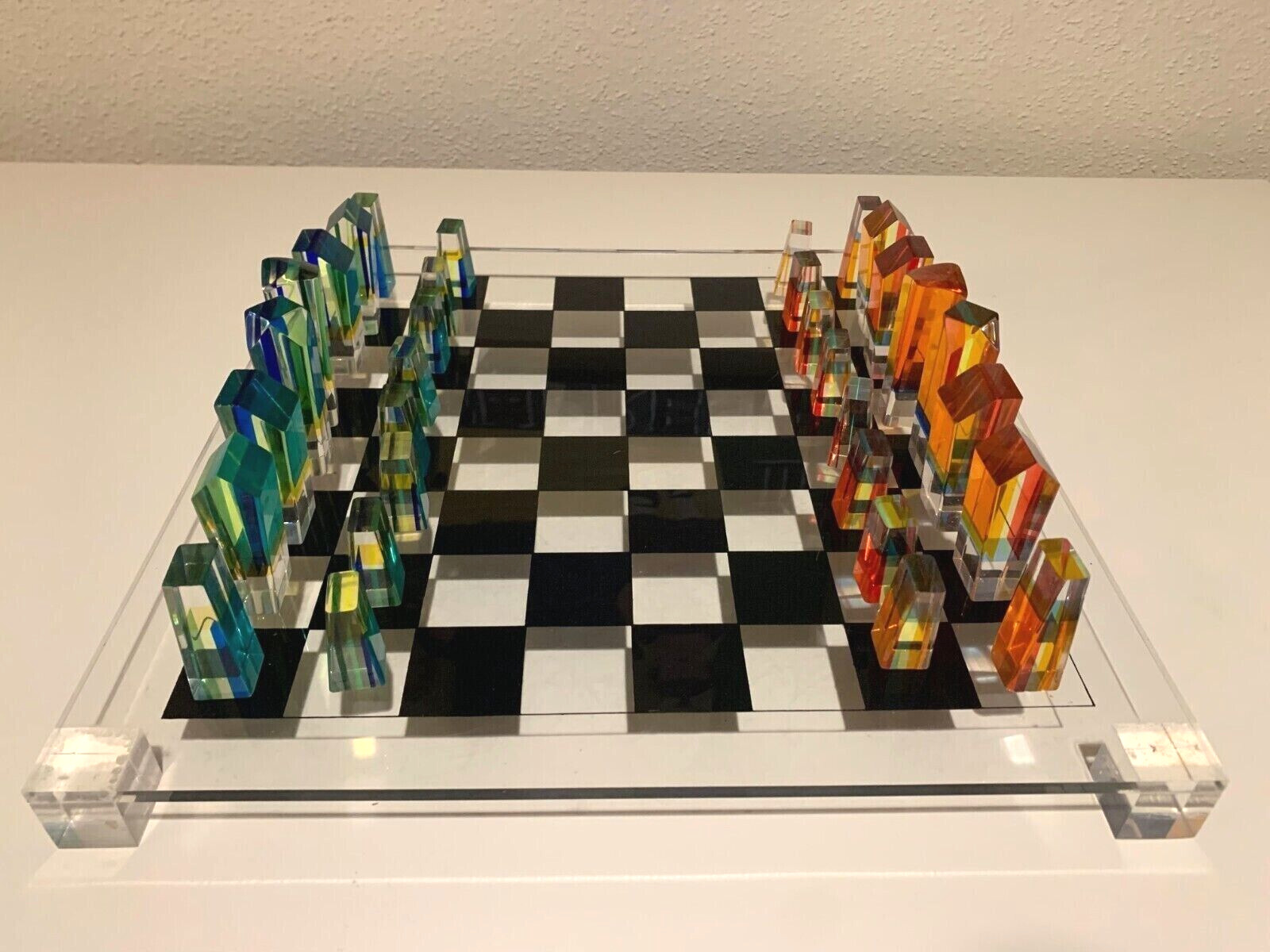 Mid Century Modern Op Art Acrylic Lucite Chess Set Charles Hollis Jones