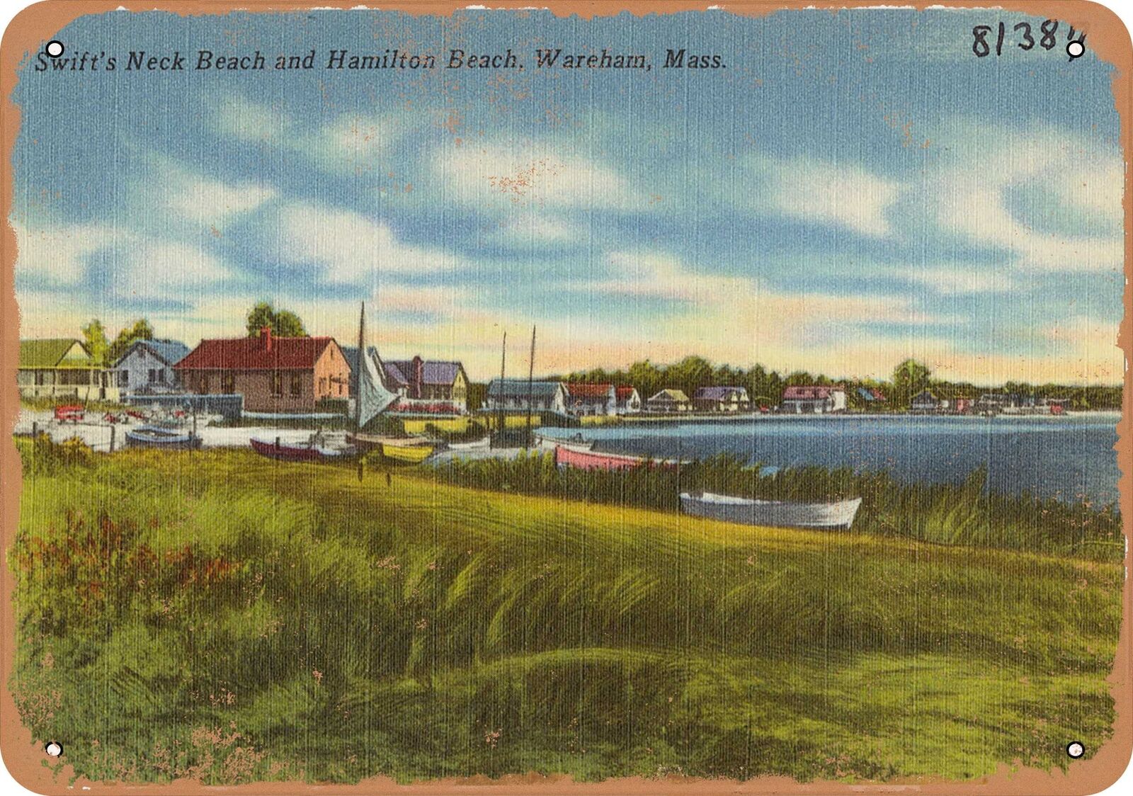Metal Sign - Massachusetts Postcard - Swift\'s Neck Beach and Hamilton Beach, Wa