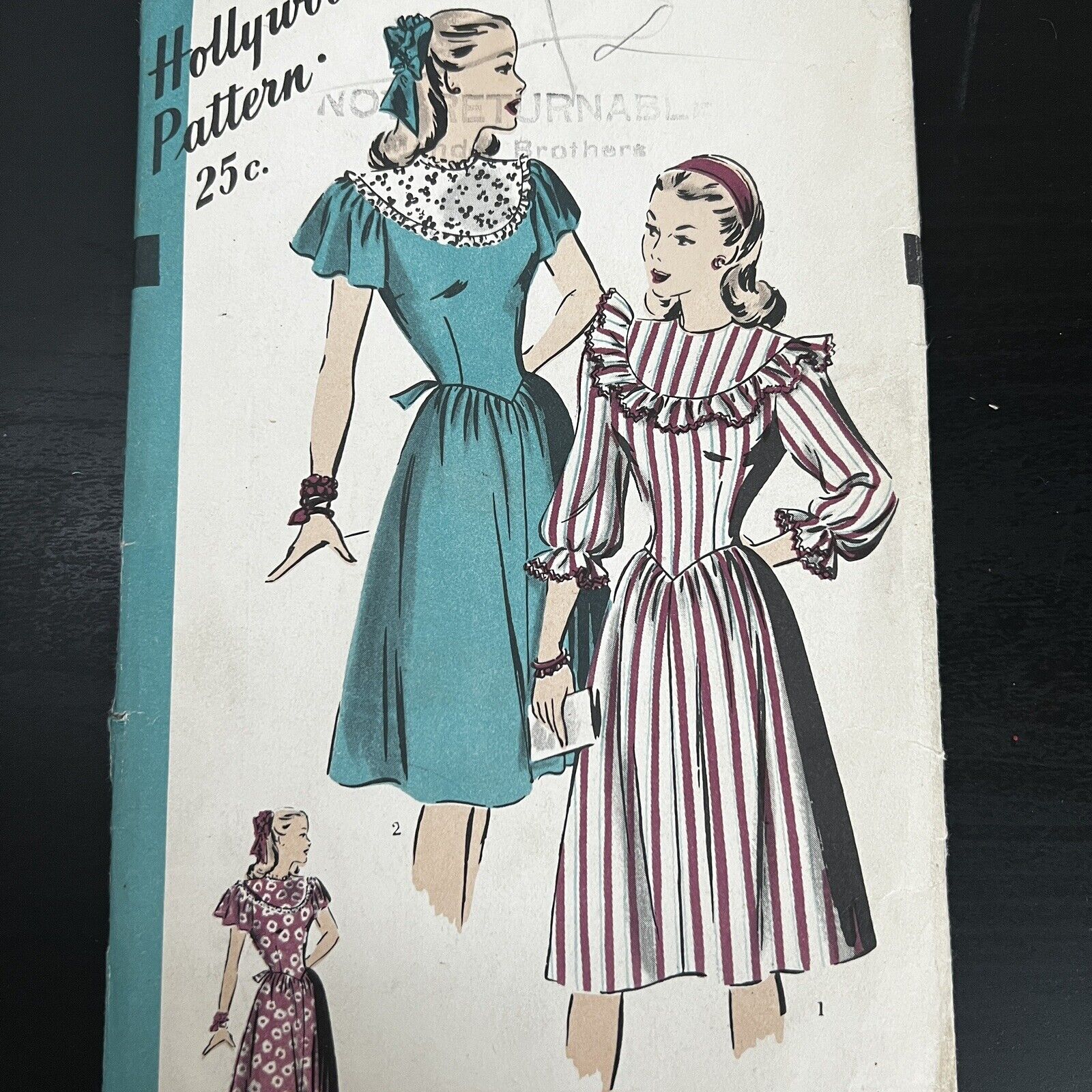 Vintage 1940s Hollywood 1798 Ruffle Coquette Dress Sewing Pattern 16 Small UNCUT