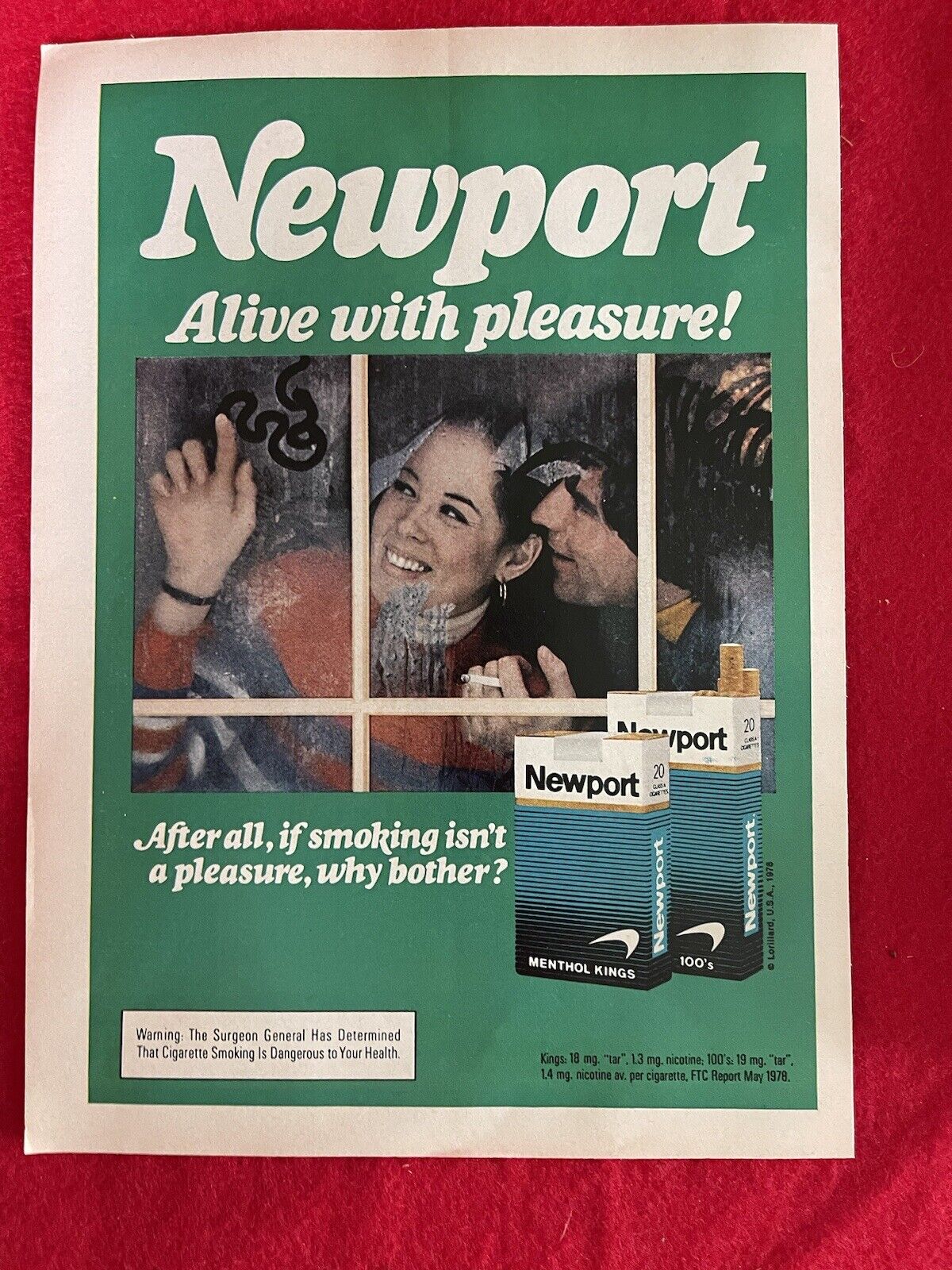 Vintage 1979  Newport Cigarettes Print Ad Couple In Frosted Window