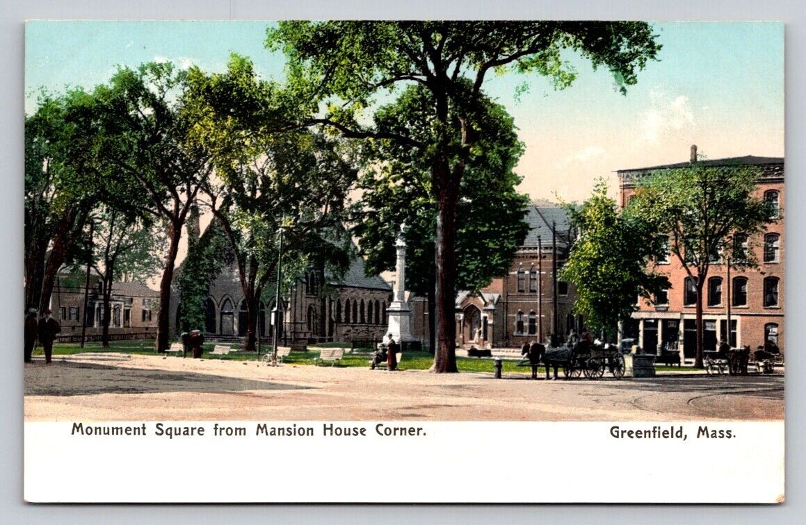 c1905 Monument Square From Mansion Court House Greenfield Massachusetts P404A