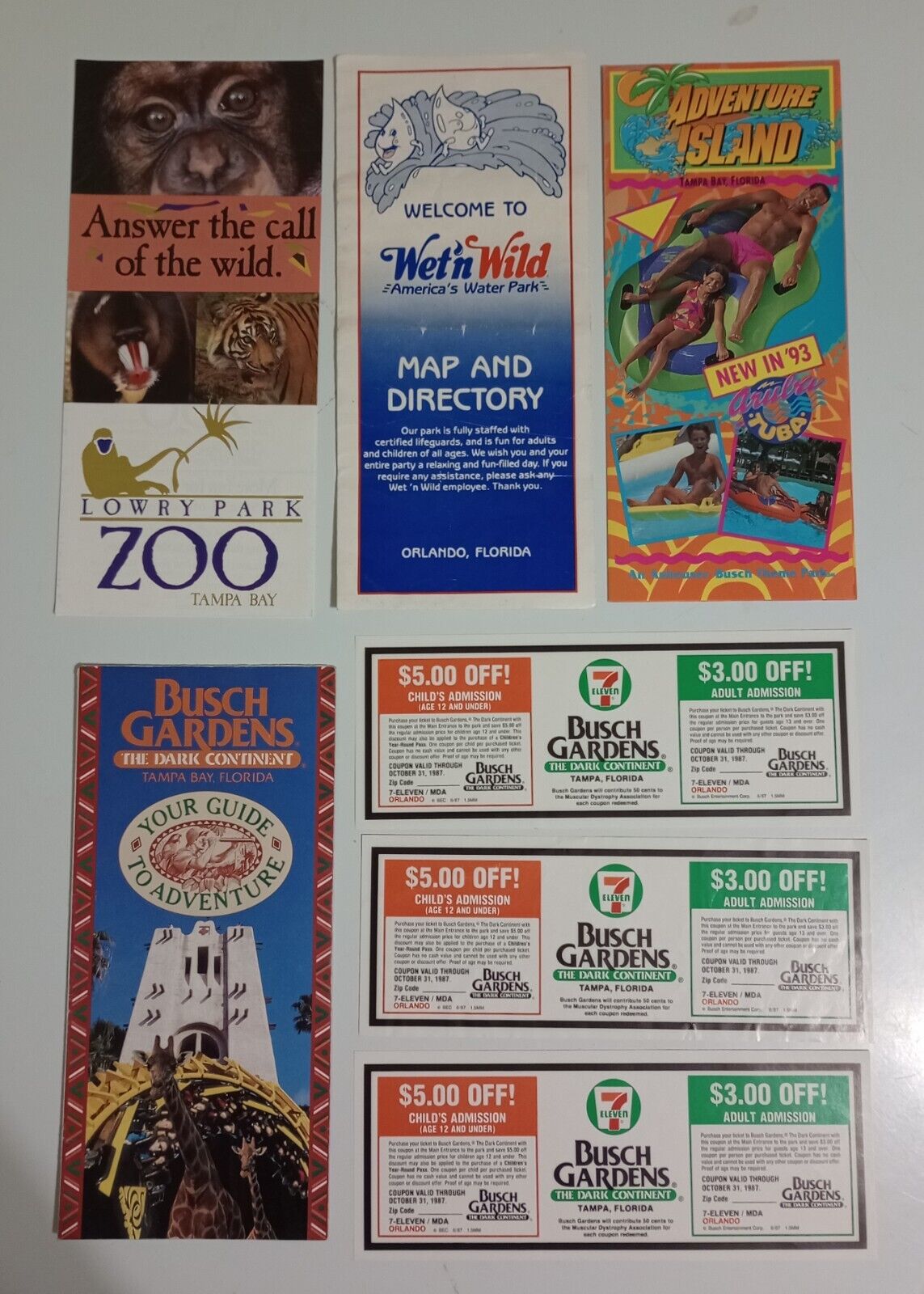 1980\'s & 1990\'s Florida Theme Park And Zoo Vintage Brochures & Coupons Lot Of 7