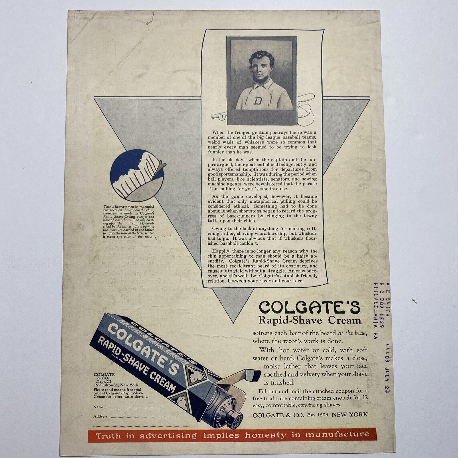 1923 Colgate\'s Rapid-Shave Cream Duke Baseball Antique Vintage Print Ad Rare