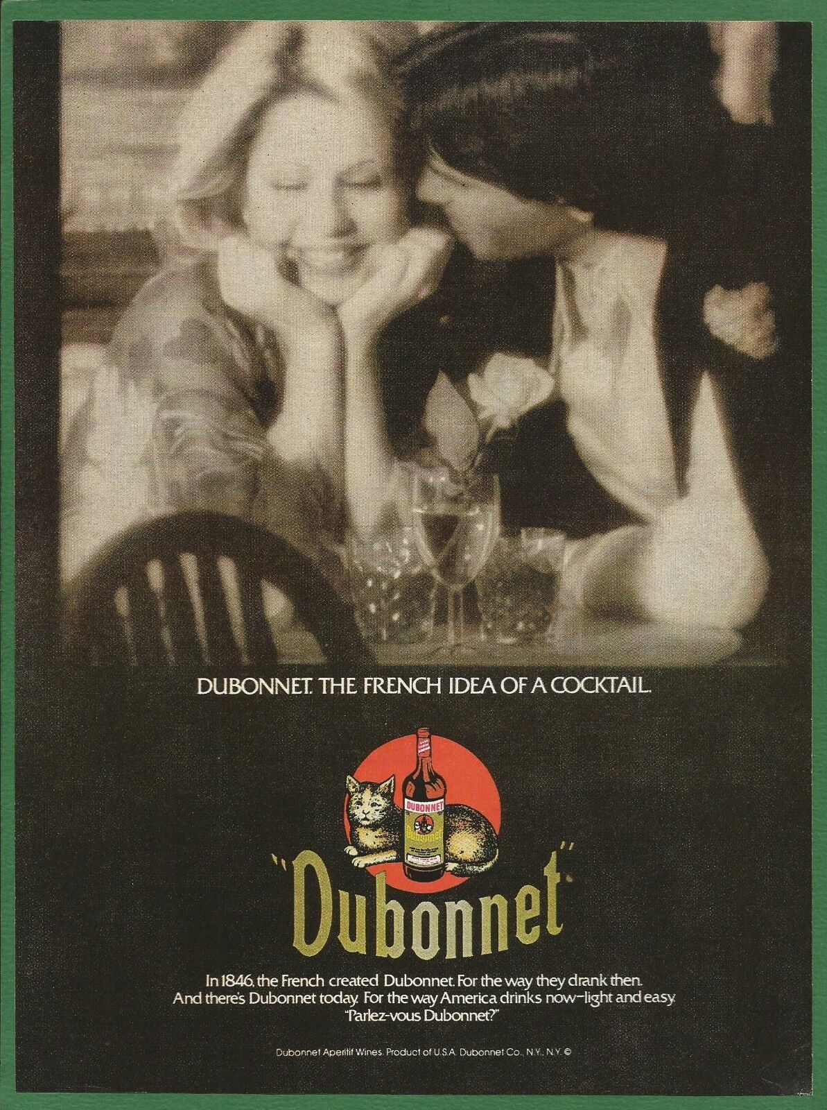 DUBONNET aperitif wine - The French idea of a cocktail - 1978 Vintage Print Ad 