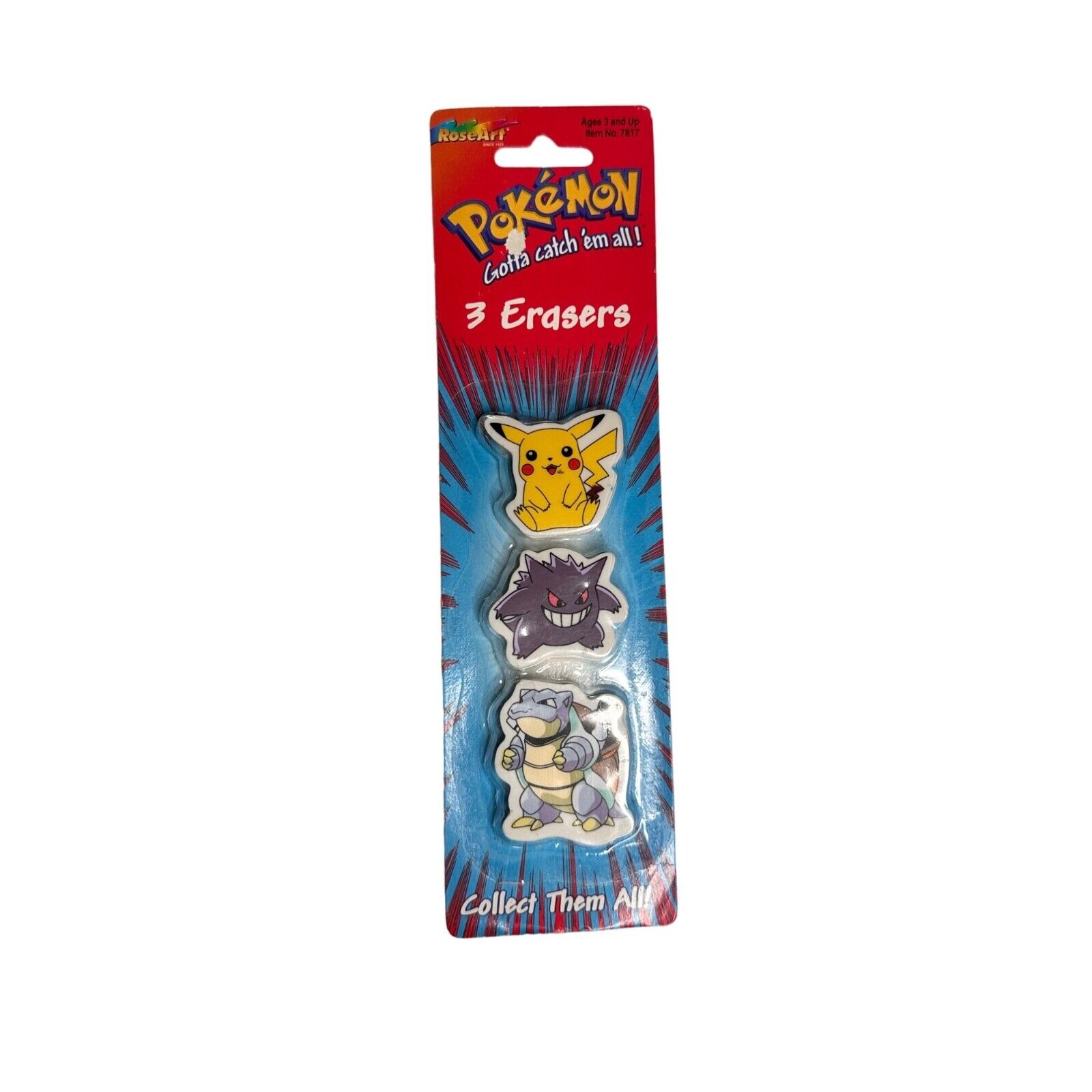 New Sealed Roseart Pokémon Deadstock Erasers Pack Pikachu Gengar Blastoise 1999