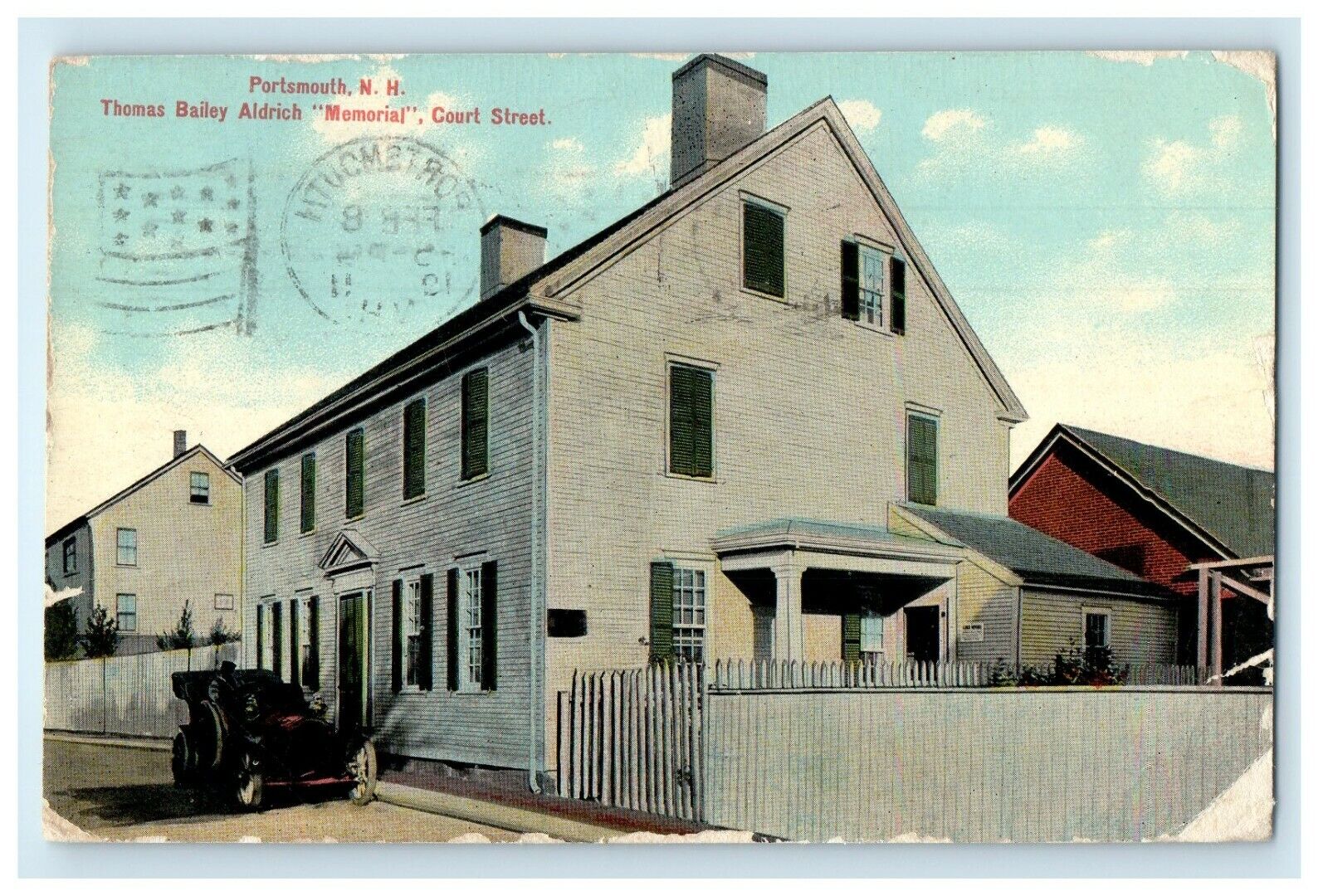 1911 Thomas Bailey Aldrich Memorial Court Street Portsmouth NH Antique Postcard