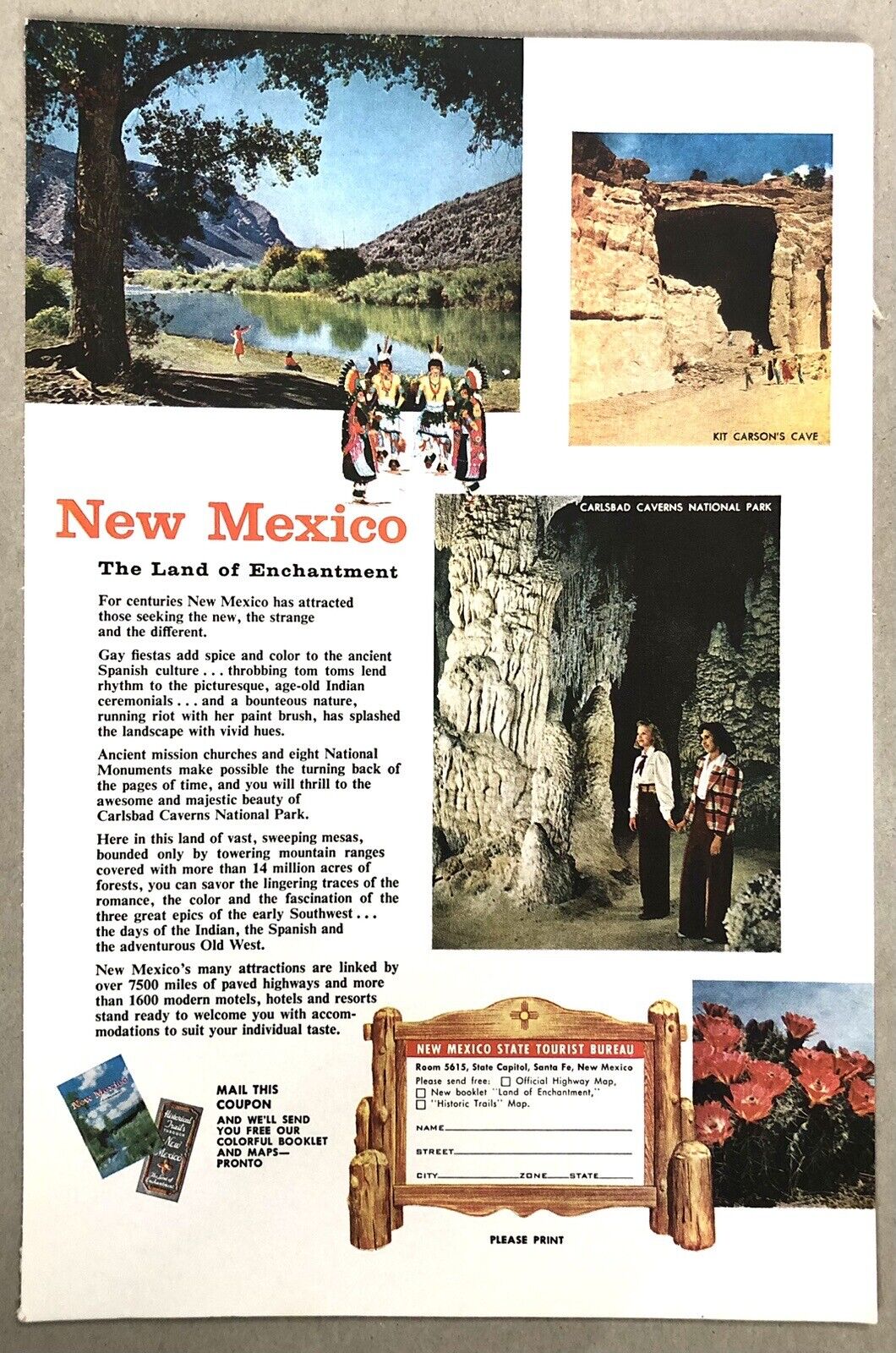 Vintage 1956 Original Print Ad Full Page - New Mexico Enchantment