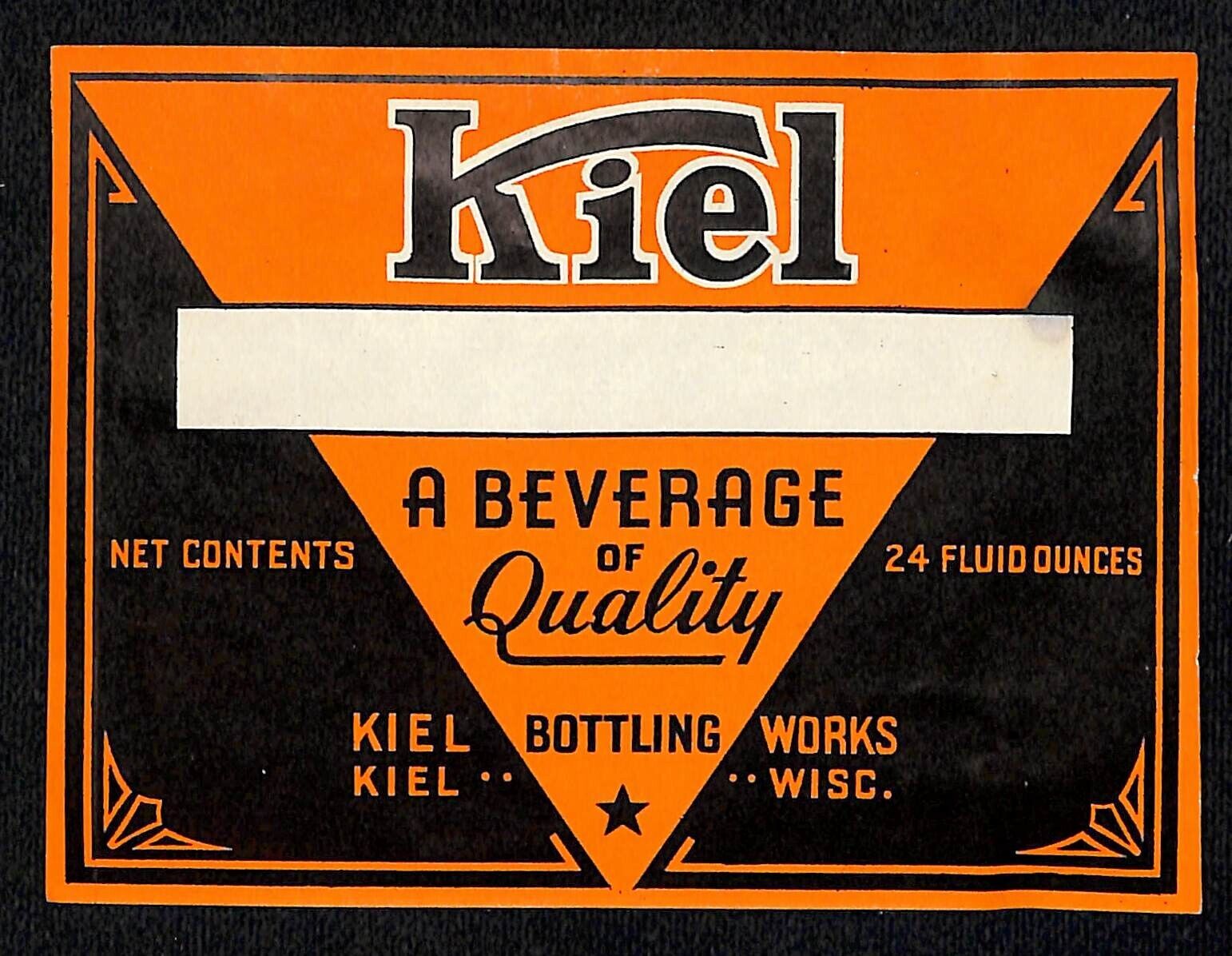 Kiel Beverage Label Kiel Bottling Works Kiel, WI c1930\'s VGC Scarce