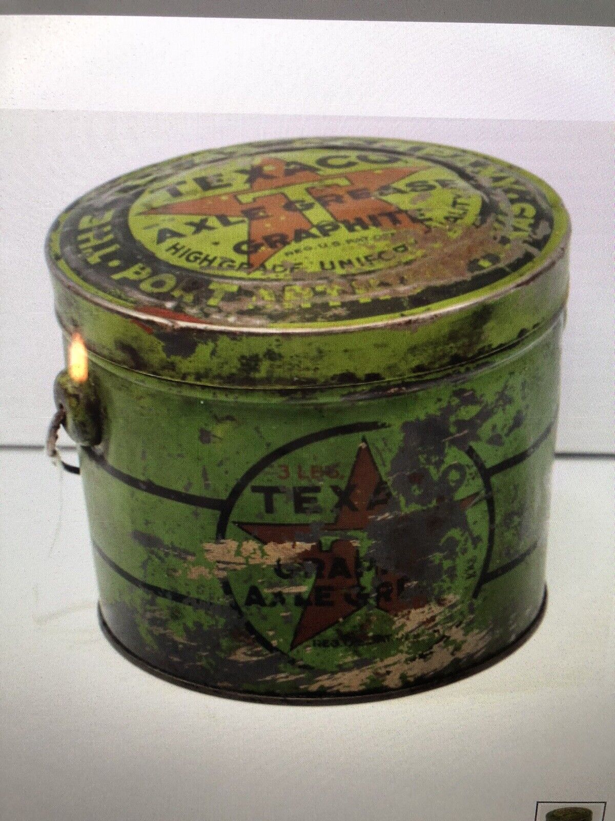 Vintage 3 lb Texaco Graphite Axle Grease Can from Port Arthur TX.