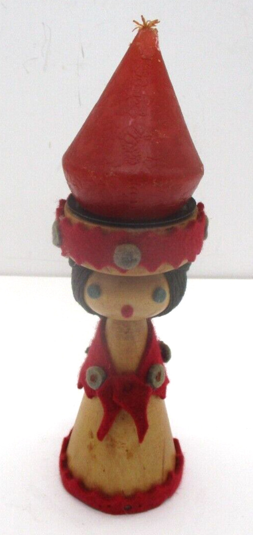 Vintage Wood Doll with Candle on Her Head Candle Holder