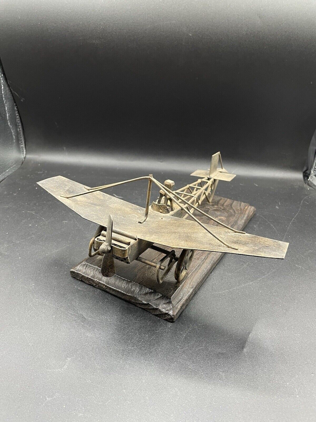 Vintage Hand Made Early 1900\'s Open Cockpit Prop Airplane Metal Model