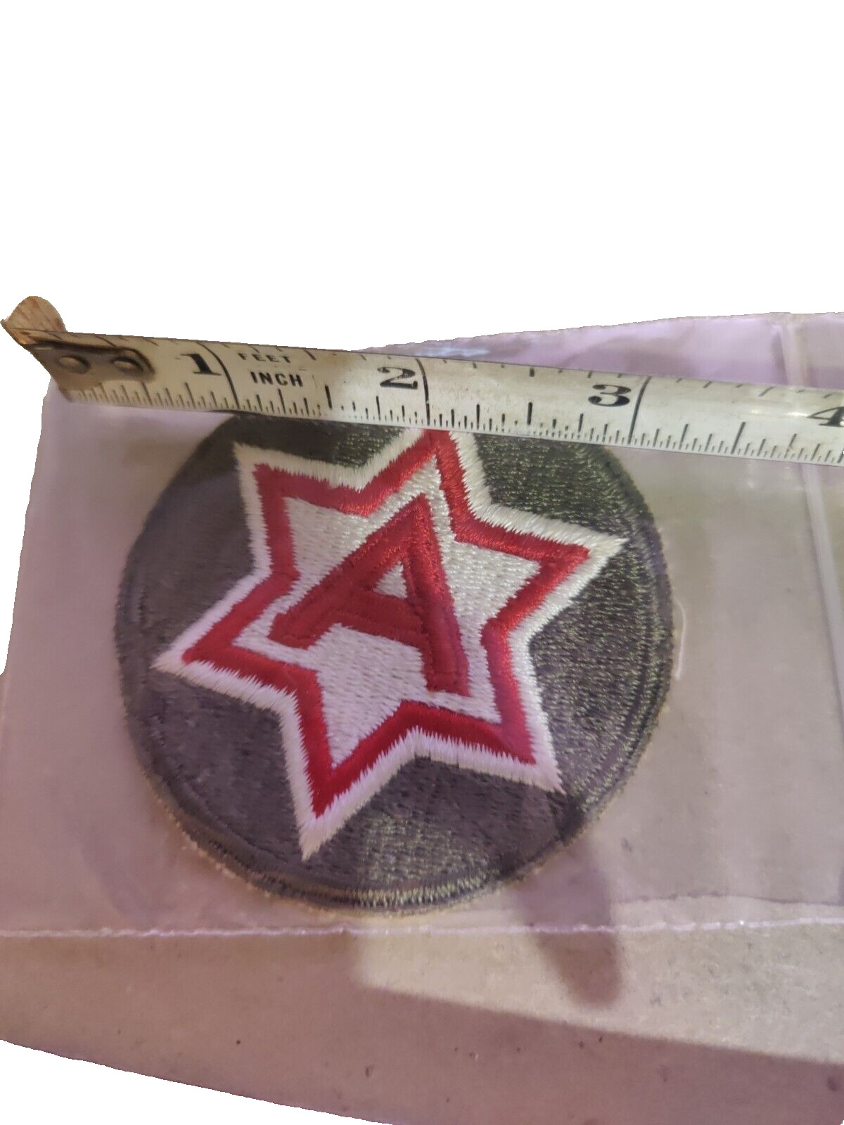 VINTAGE EMBROIDERED PATCH US ARMY 6TH STAR W/RED A 6 POINT WWII WW2