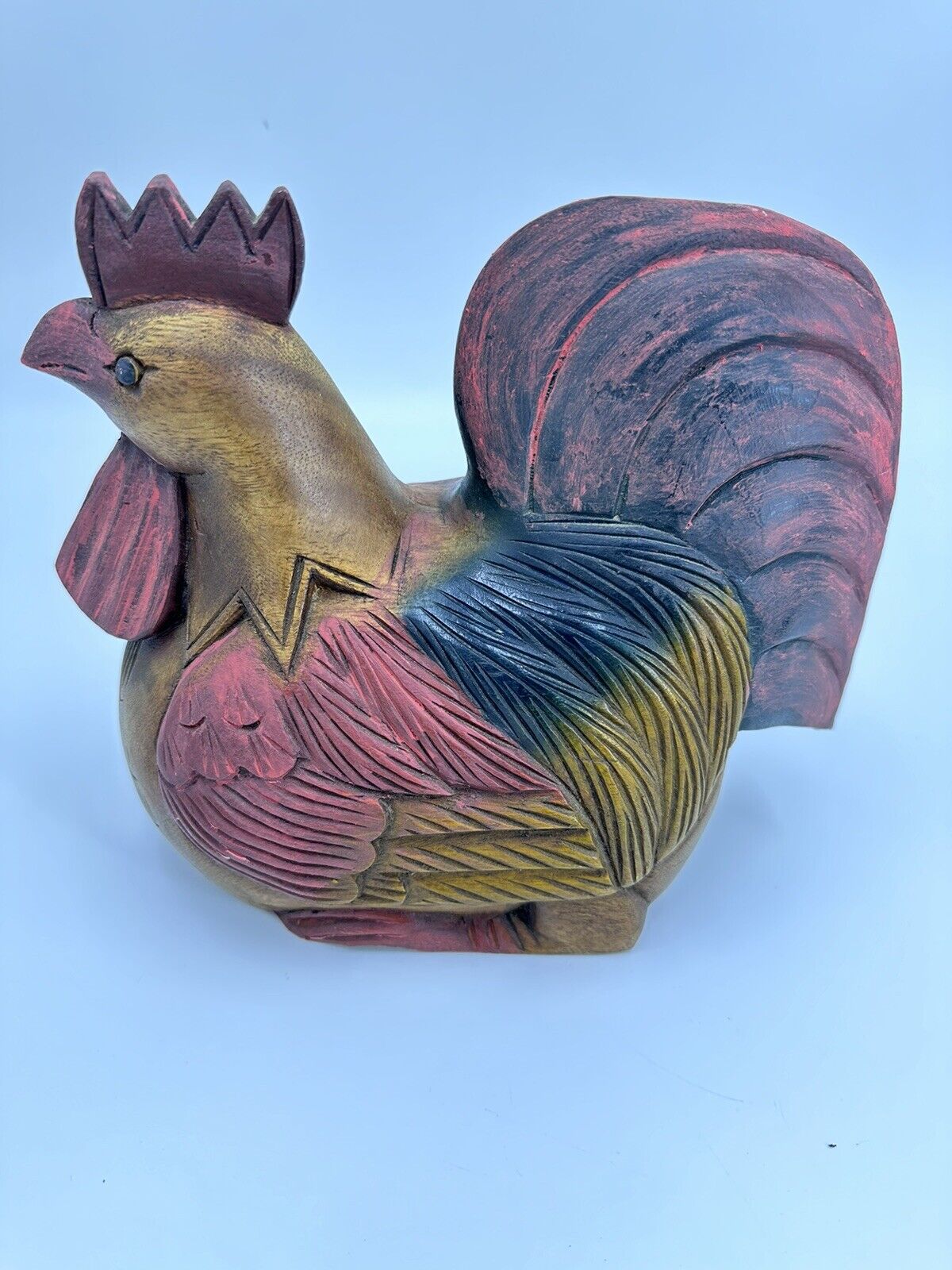 Large Farm House Wooden Carved Chicken Rooster