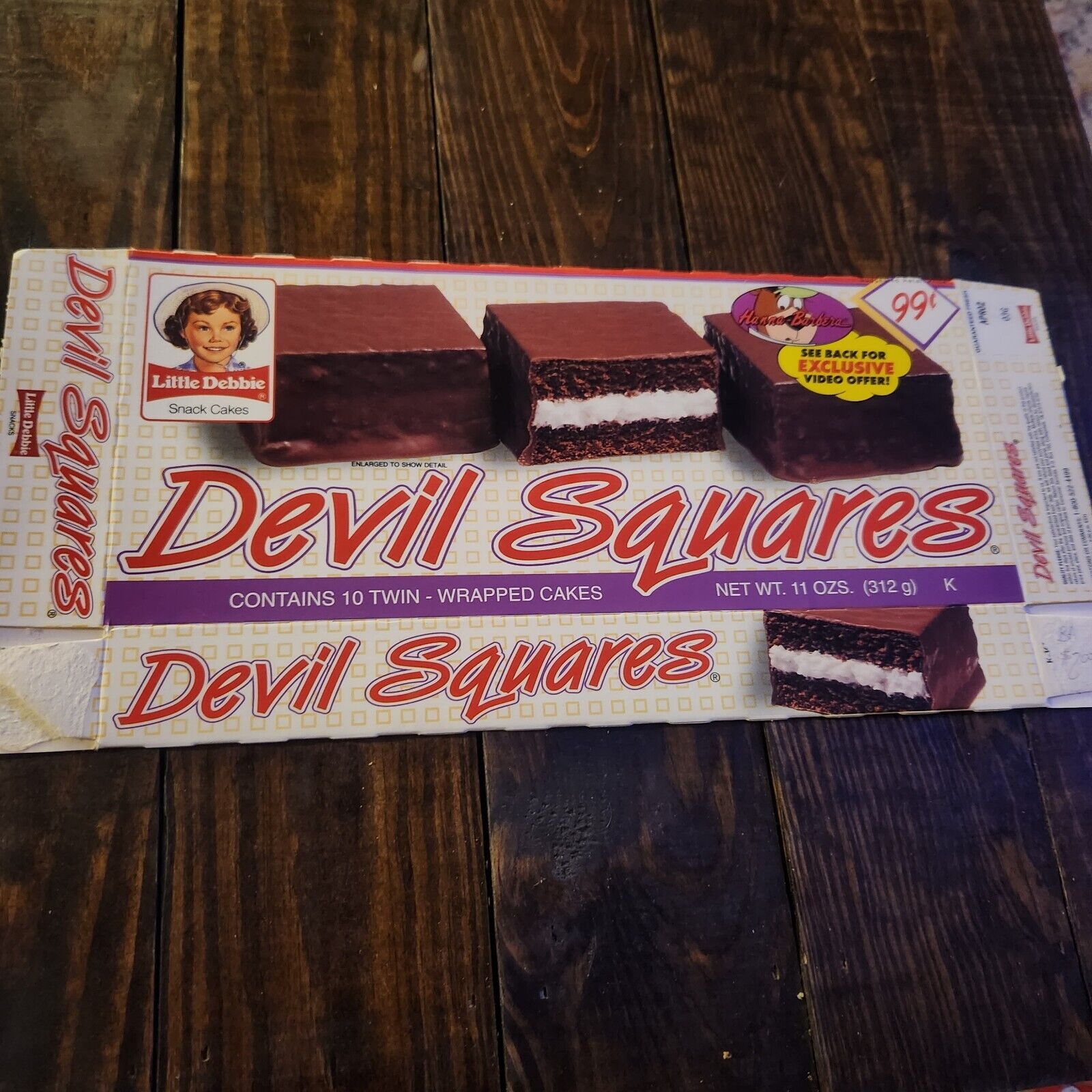 Vintage 1993 Little Debbie Devil Squares Yogi Bear Advertising Box