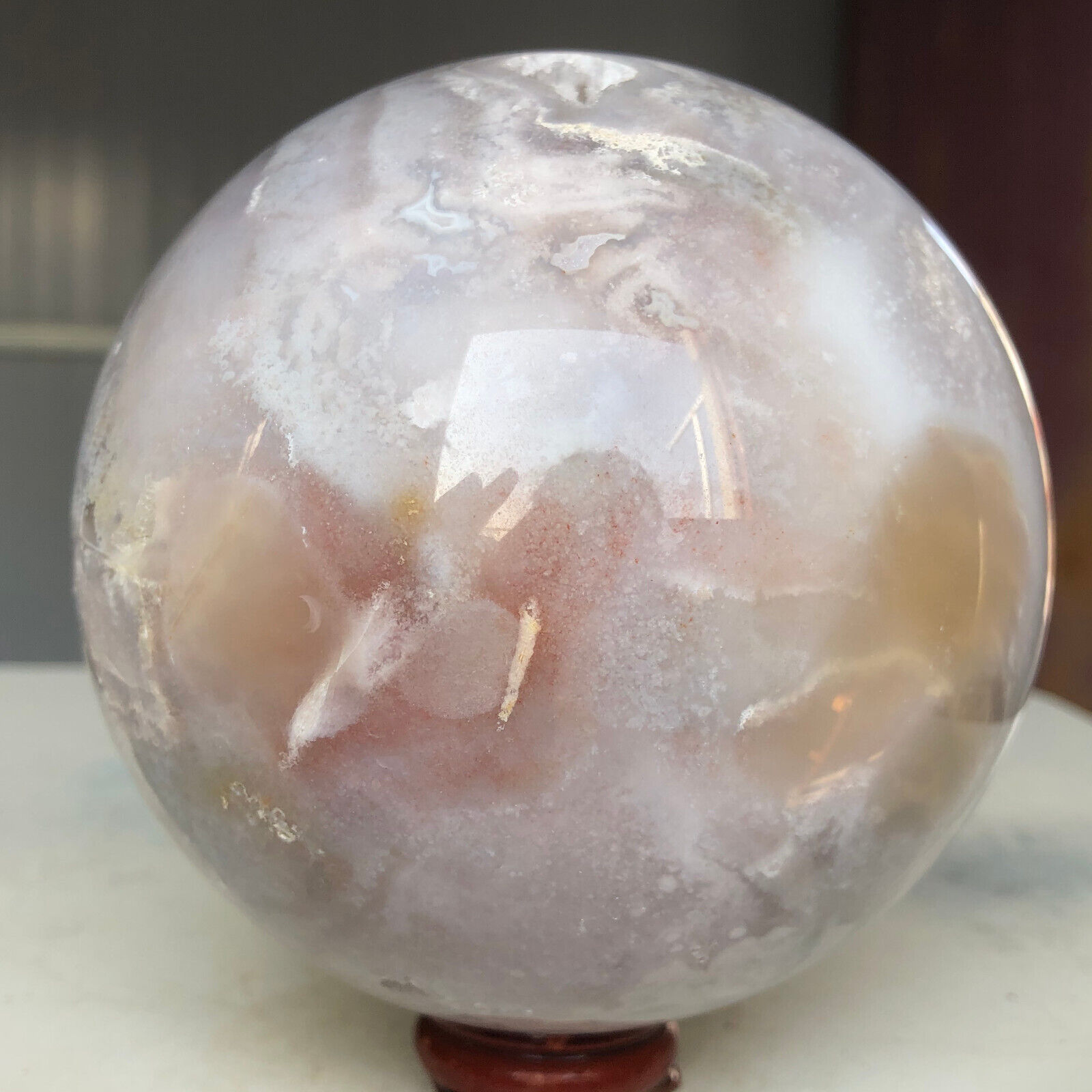 1350g Natural Sakura Agate Quartz Crystal Sphere Mineral Specimen Healing N715