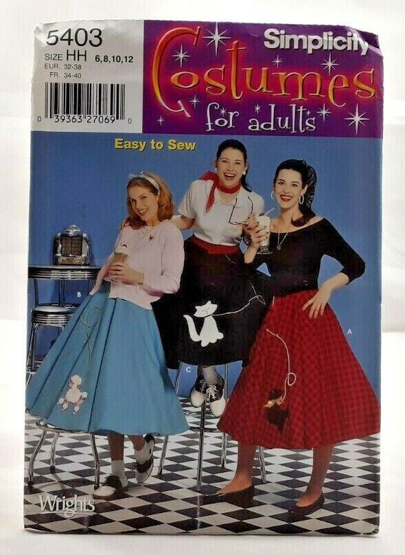 2003 Simplicity Sewing Pattern 5403 Womens Poodle Skirts Size 6-12 Vintage 7677