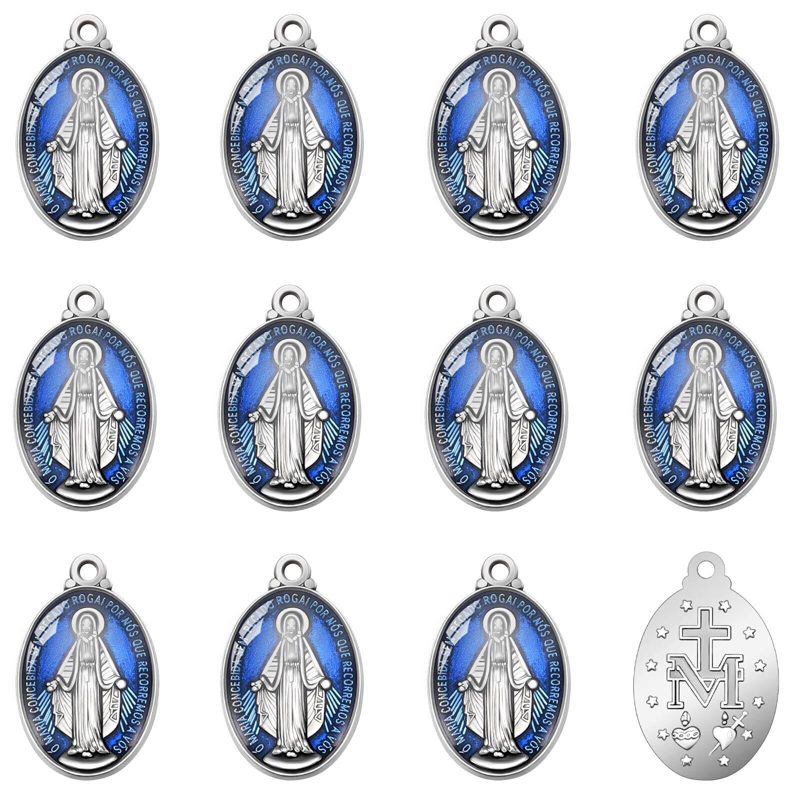 60Pcs Tiny Alloy Our Lady Oval Blue Enamel Miraculous Medal Charms Catholic S...
