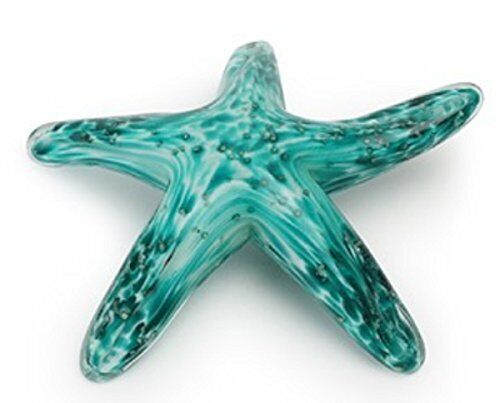 Hand Blown Glass Walking Starfish Teal Glows in the Dark 4.75 Inch Diameter 8...