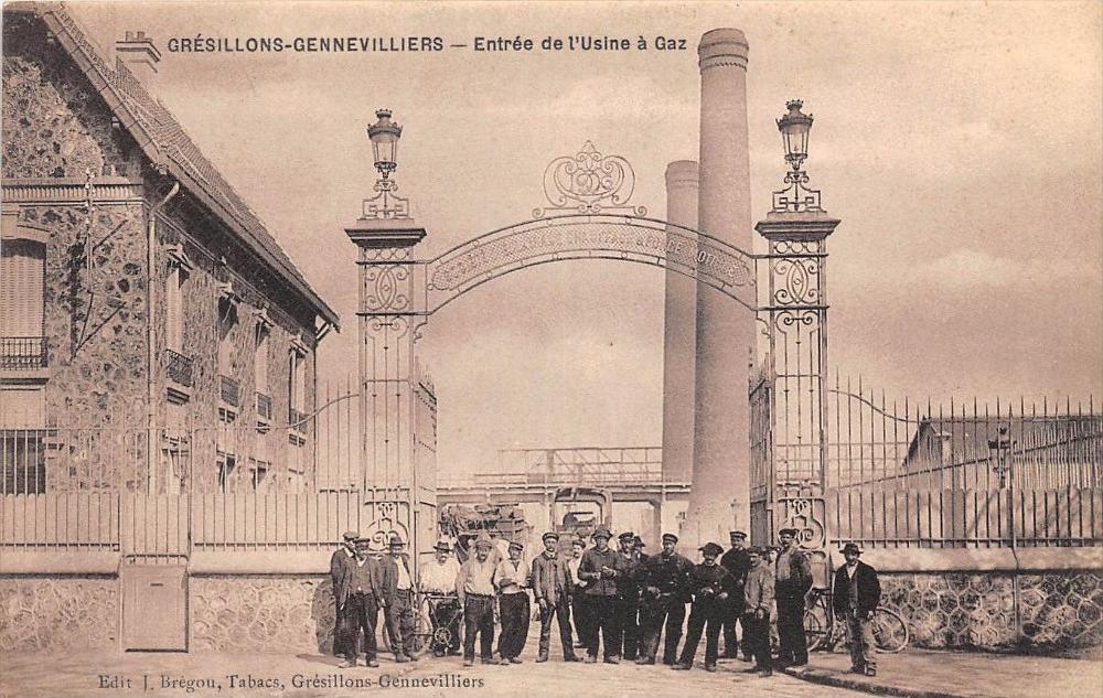 CPA 92 GRESILLONS GENNEVILLIERS GAS PLANT ENTRANCE (double-sided scan