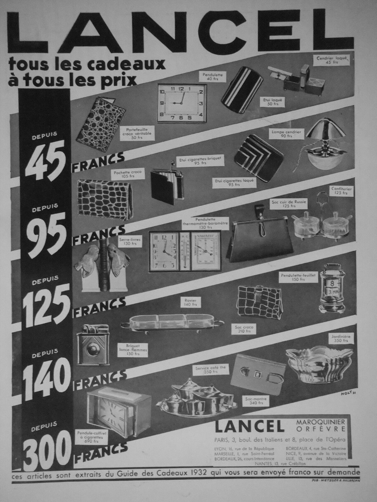 1931 LANCEL PRESS ADVERTISEMENT AT ALL PRICES LEATHER GOLDSMITH - ADVERTISING