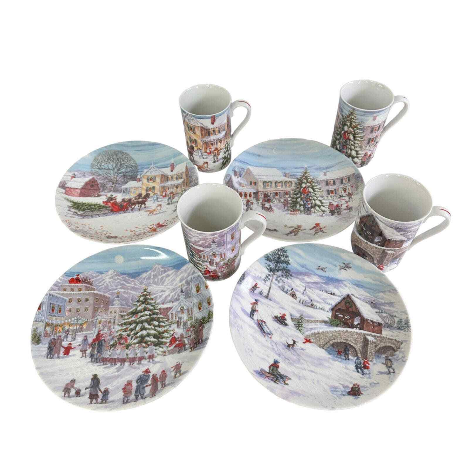 Lenox American Christmas Set of 4 Party Plates & Cups Collector Holiday Winter