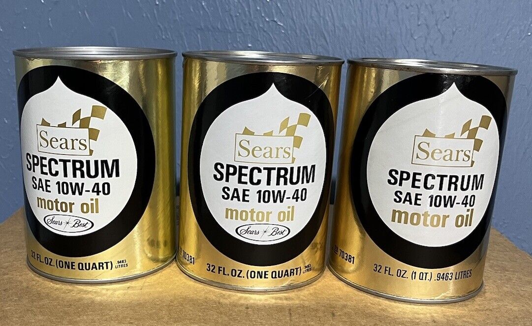 Three Sears Spectrum Motor Oil 1qt. 10w 40 Vintage can - FULL