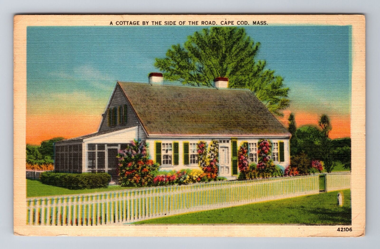 Cape Cod MA-Massachusetts, a Cottage by the Road, Antique Vintage Postcard