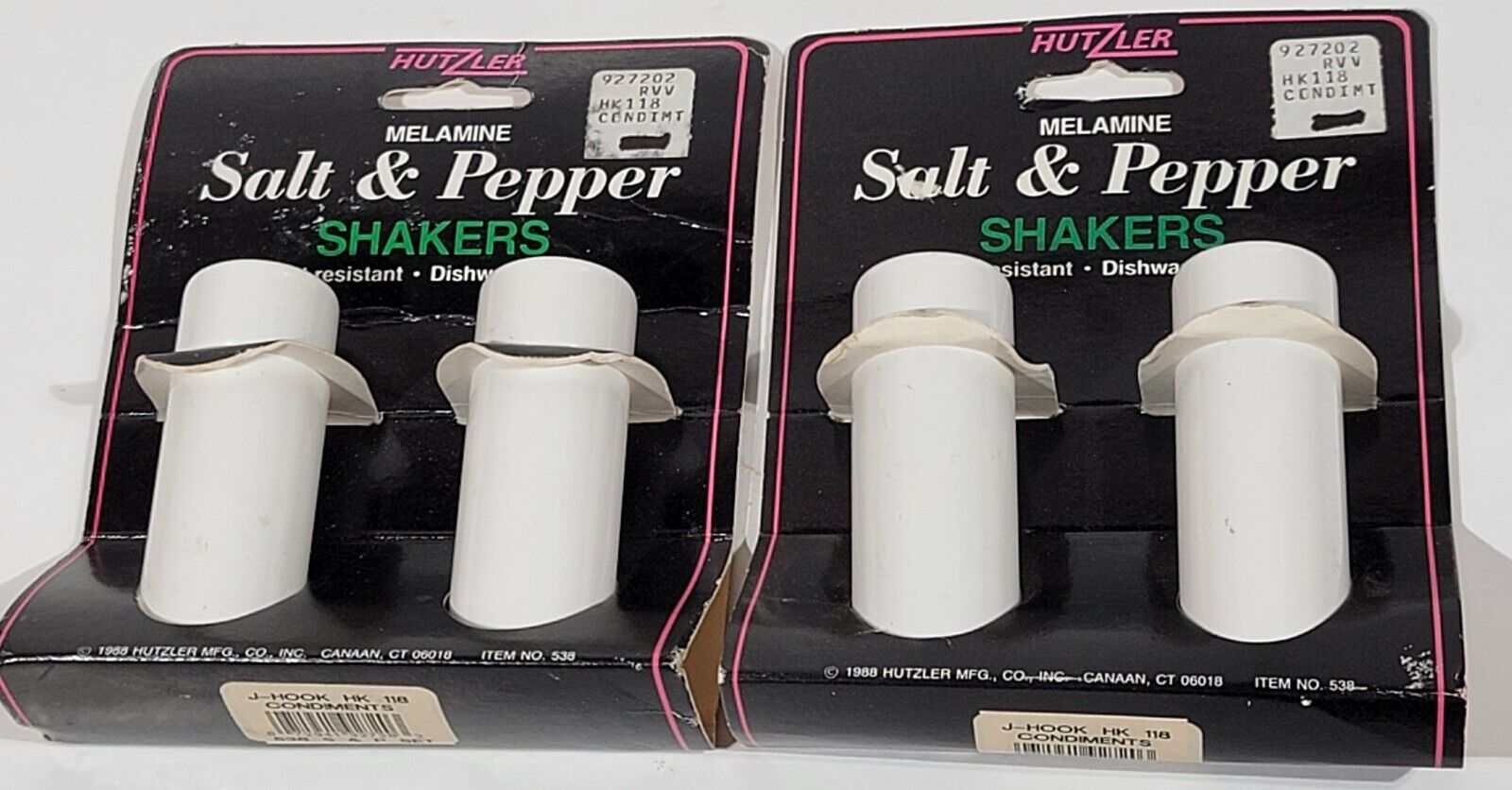 2 Hutzler Melamine White Salt and Pepper Shakers No.538 